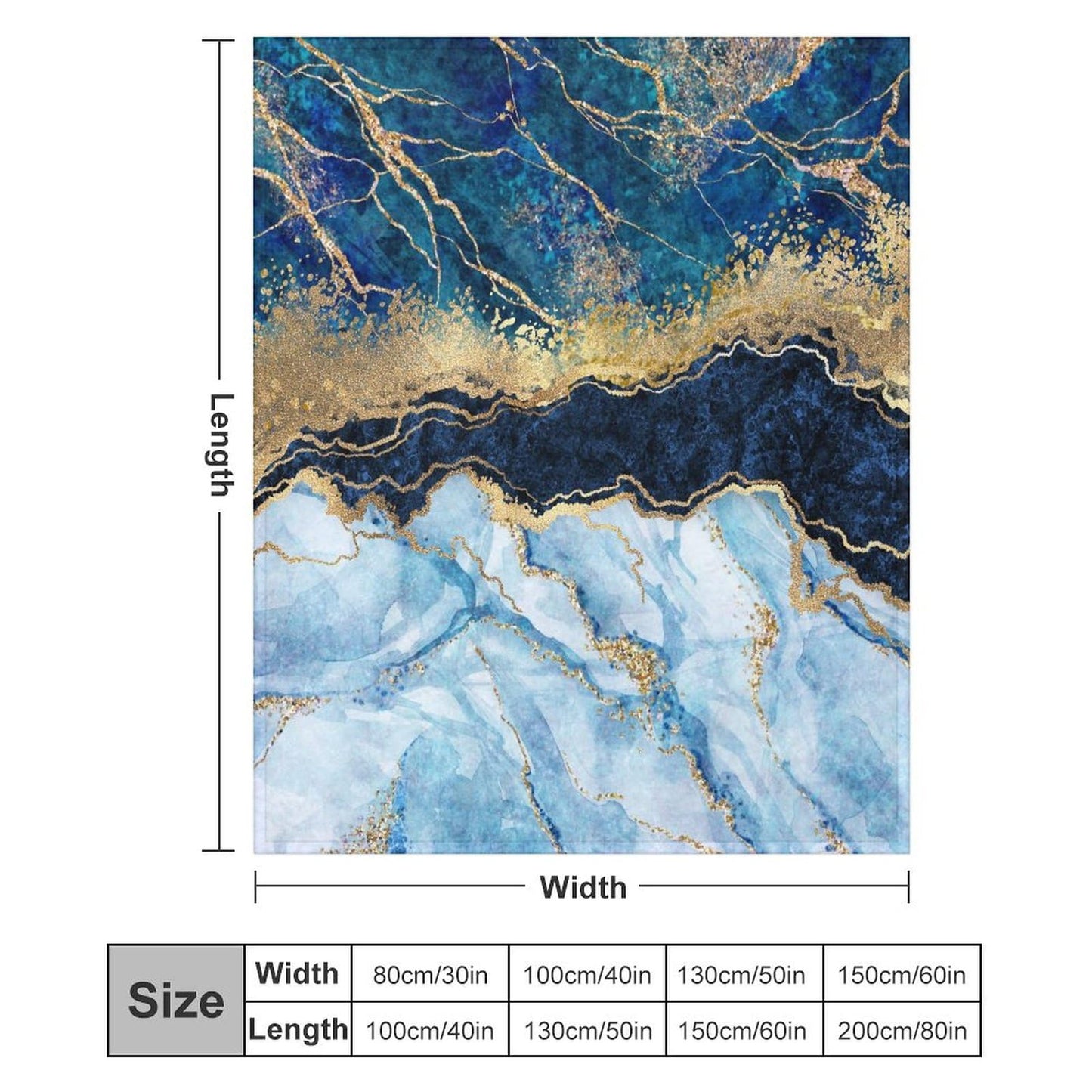Marble Throw Blanket, Modern Abstract Foil Texture White Blue Gold Marble All Seasons Blanket for Bed Sofa, Super Soft Cozy Shaggy Blanket for Trave and Camping 40"x50"