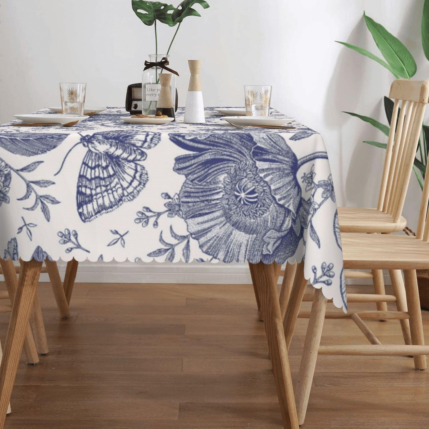 XIOURERY Flowers Butterflies Table Cloths Decorative for Dining Room, Dragonfly Washable Tablecloth for Home, Restaurant, Outdoor Party Table Cover 54x72 Inch