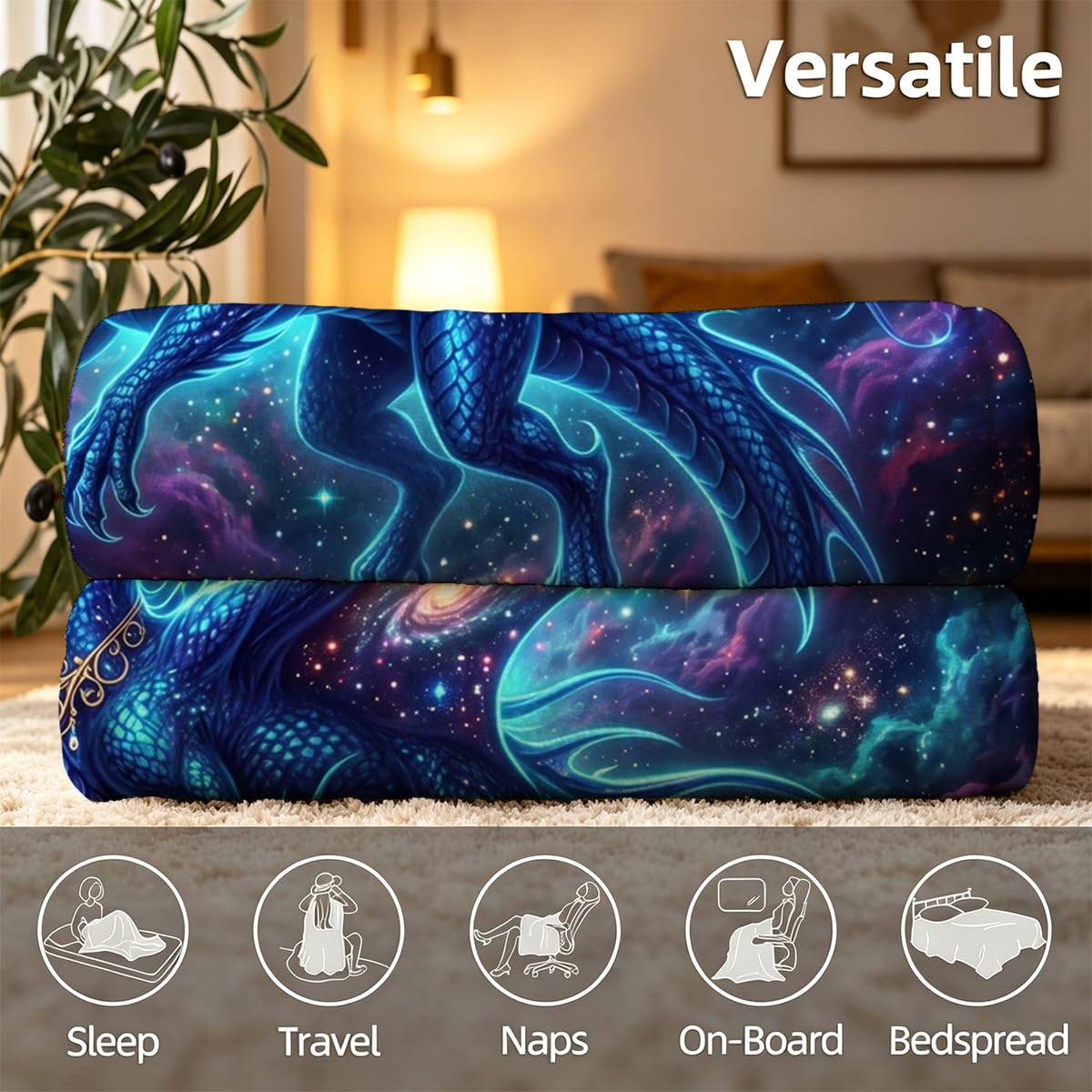 Yujiiso Cosmic Starry Space Dragon Blanket Soft Throw Blanket 50" x 60"