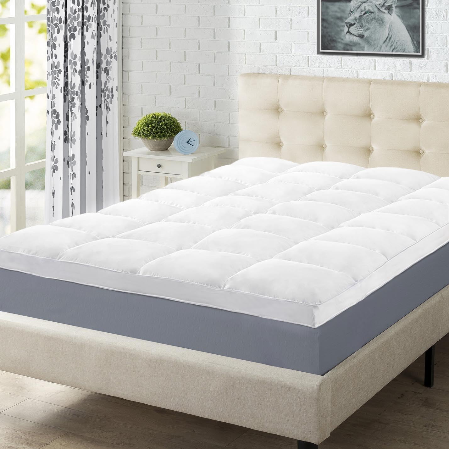 Superior Mattress Topper, Down Alternative, 2 Inch Deep Sized Bed Pillow Top, Comfort Pad, Fluffy Mattress-Topper Protector, Plush Cooling Extra Soft, Hotel Quality, Sleep, All-Season, Twin, White