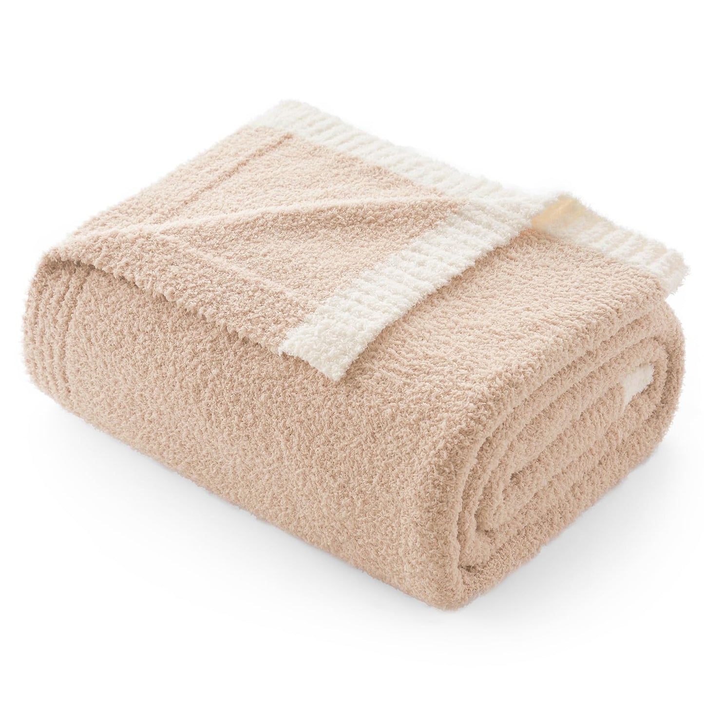 Snuggle Sac Ultra Soft Throw Blanket for Couch Bed Sofa 50x60 inches, Reversible Beige Blanket Microfiber Fluffy Fuzzy Cozy Knit Throws for Women Mothers Birthday Gifts