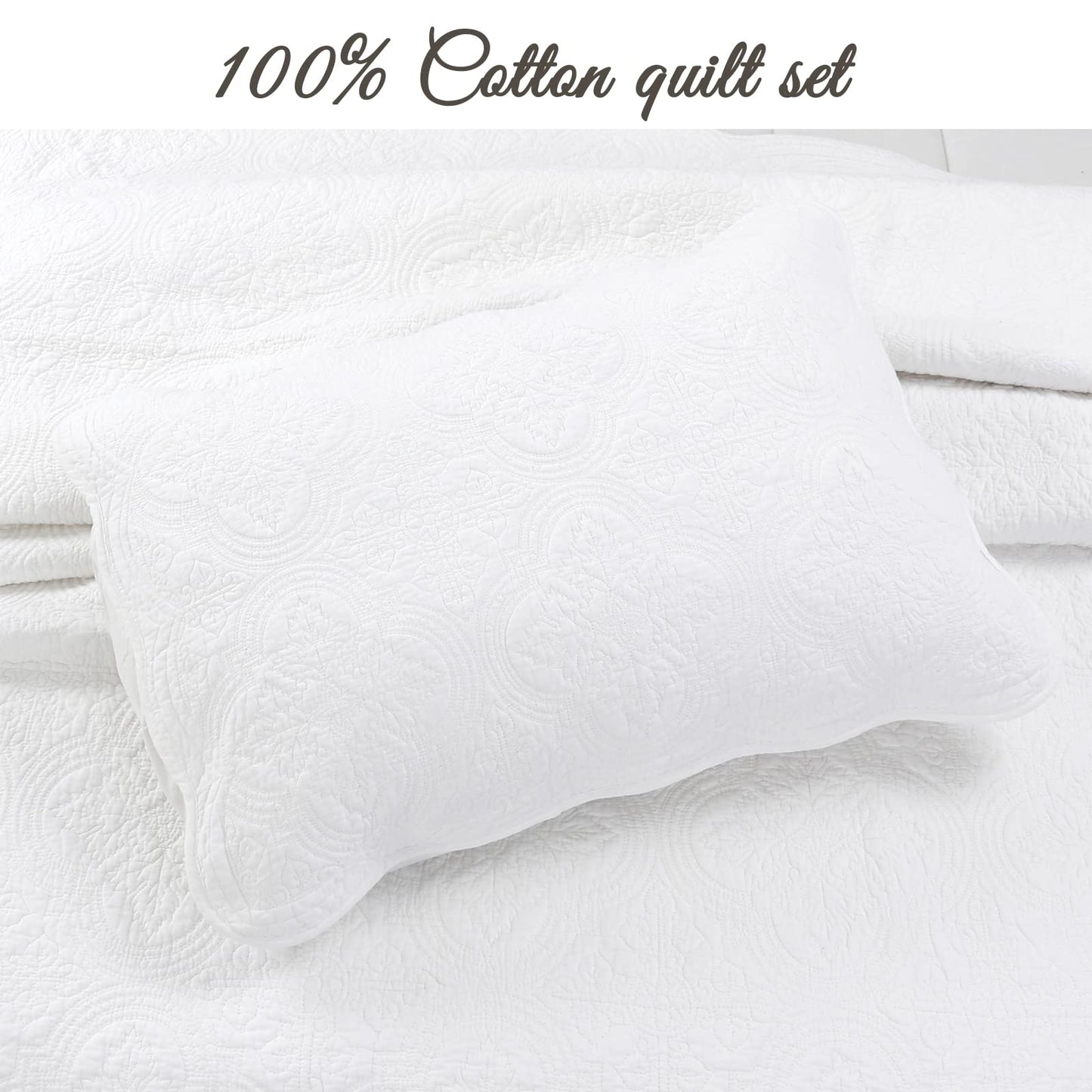 Cozy Line Home Fashions 100% Cotton Victorian Medallion Solid White Matelasse Embossed Bedding Quilt Set, Reversible Lightweight Bedspread, Coverlet for All Season (Blantyre - White, Twin - 2 Piece)