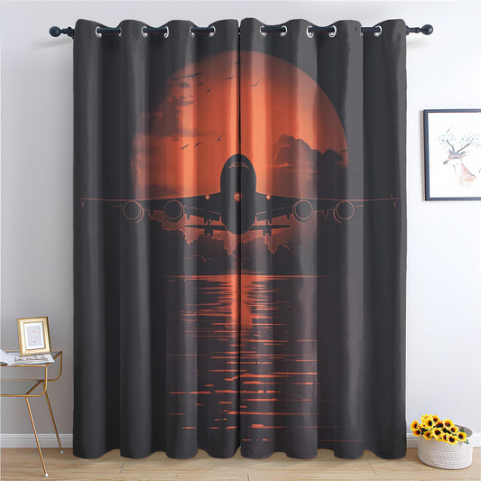 Phtbz Airplane Sunset Curtains 45 Inch Length 2 Panels Set, Aviation Aircraft Patterned Blackout Curtains for Bedroom, Living Room Decor, Room Darkening Thermal Insulated Grommet Drapes