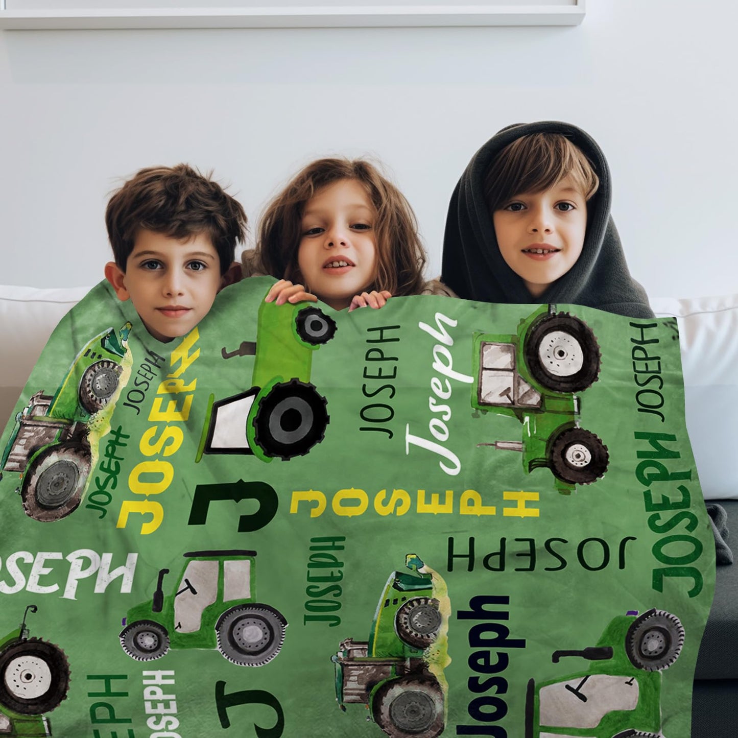 Personalized Tractors Blanket - Custom Name with Farm Tractor Trucks Design - Soft Plush Flannel Bed Blanket for Baby Kid Teen Boys Girls Customized Gifts Lime Green