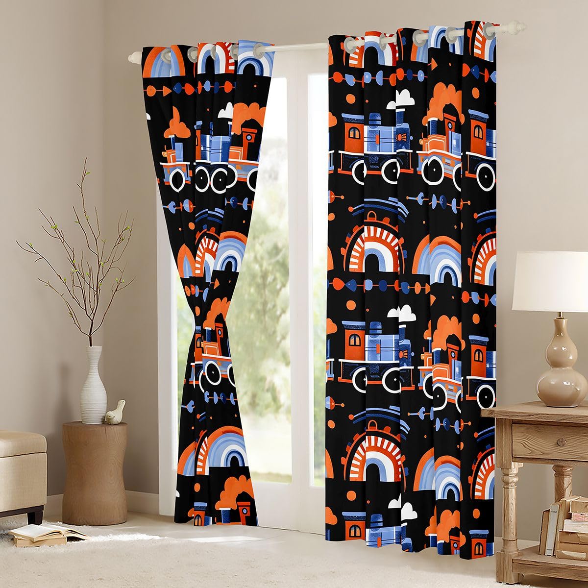 Feelyou Train Curtains for Bedroom Living Room Industrial Revolution Blackout Shades Steam Engine Room Darkening Curtain Cartoon Train Transportation Window Treatments, 2 Panels 38 x 45 Inch Decor