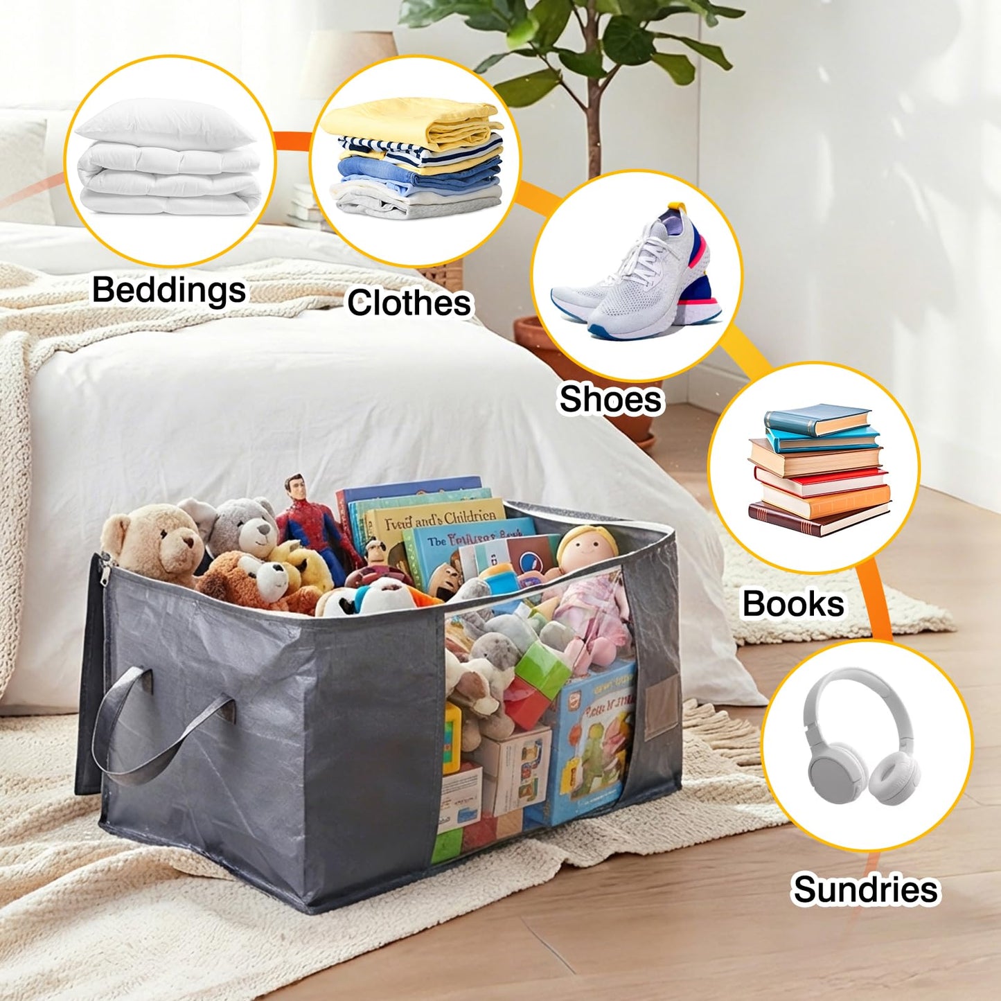YGEOMER Bedding Storage 90L Blanket Storage Bags 6 Pack Large Foldable Heavy Duty Clothes Containers for Closet, Clothing, Comforters, Bedding, Bed Sheets, Pillows and Toys Organizers