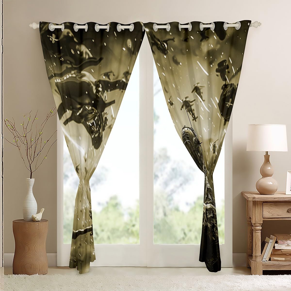 Feelyou American Soldier Curtain Boys Teens Under Mission Window Drapes Helicopter Window Curtains for Bedroom Living Room Decor Girls Kids Camouflage Military Window Treatments， 42x90 Inches，2 Panels