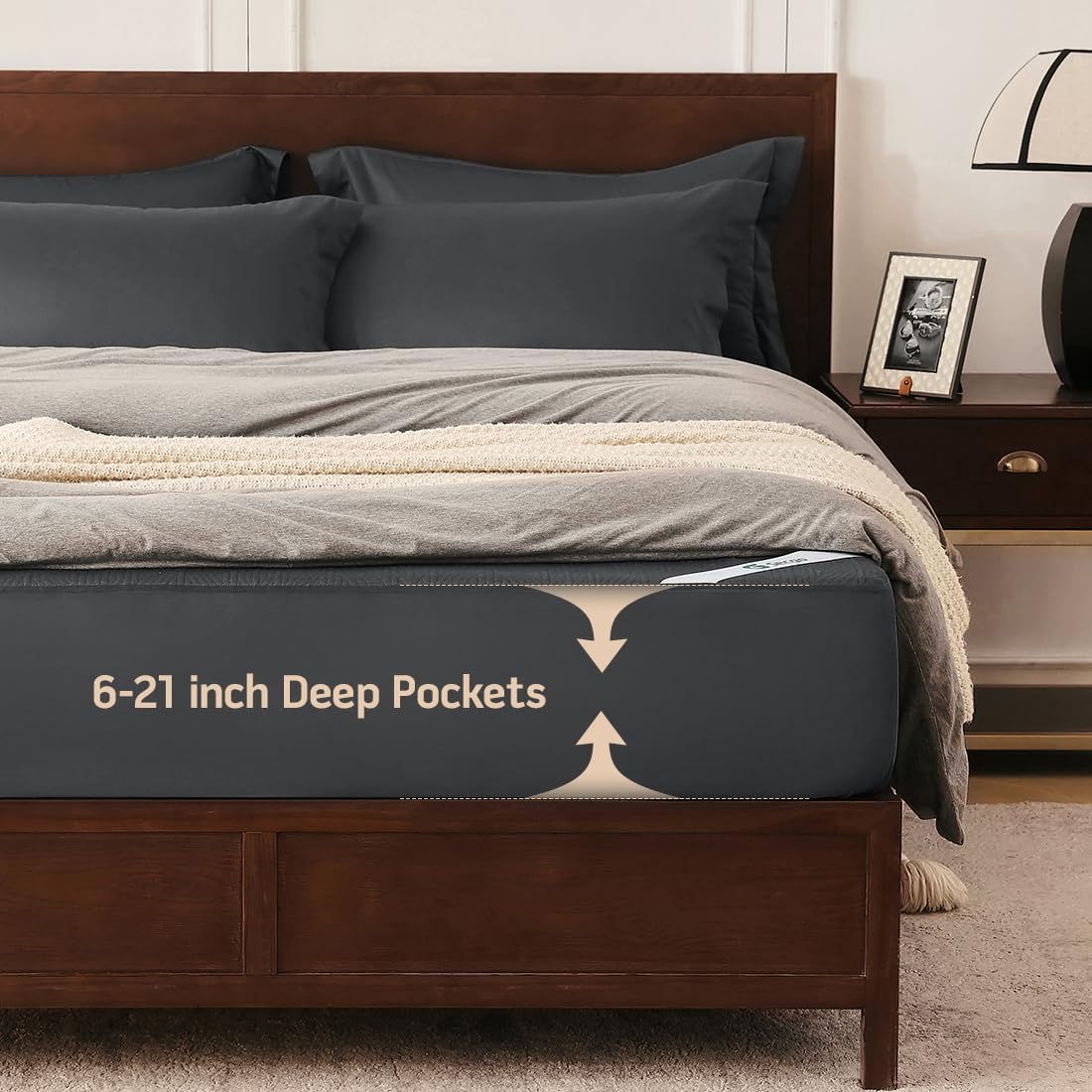 Black Premium Jacquard 100% Waterproof King Mattress Protector, Noiseless, Anti - Slip, Breathable Bed Cover, Rayon from Bambo, Quilted, Mattress Pad Sheet, Deep Pocket 8"-21"