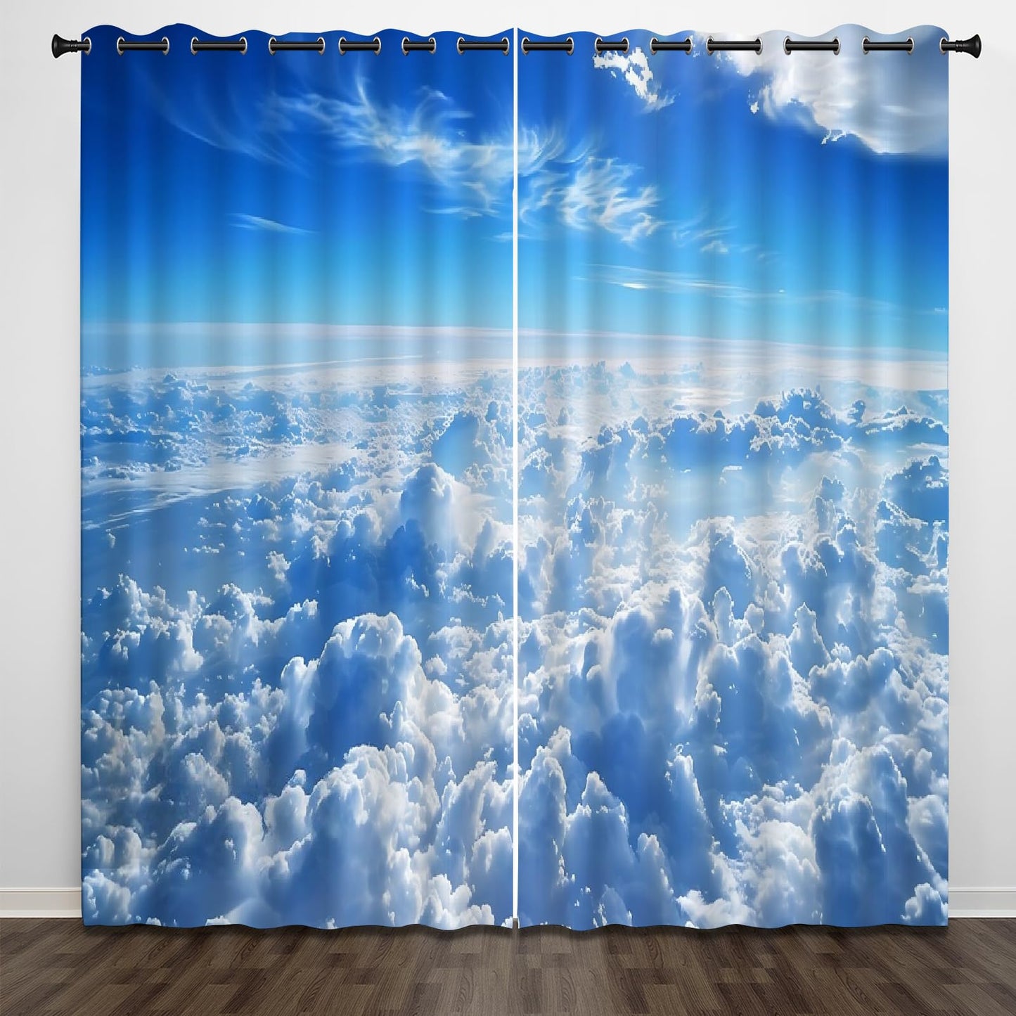 Vast Sky Scenery Blackout Window Curtain, Thick White Clouds 3D Print Curtain 2 Panels, Noise Reducing Darkening Top Grommet Drapes for Bedroom Living Room Kitchen(42" W x 63 "L)