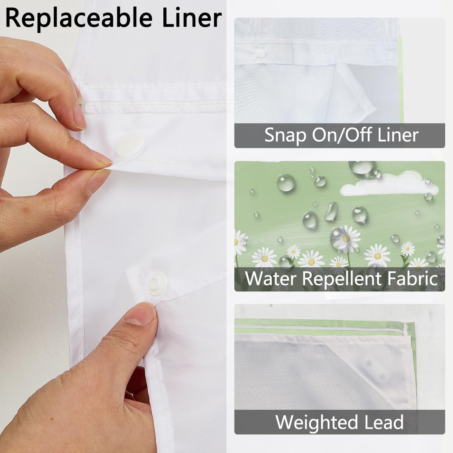Xiazhilaio No Hook Shower Curtain with Snap in Liner 71 x 74 Inch