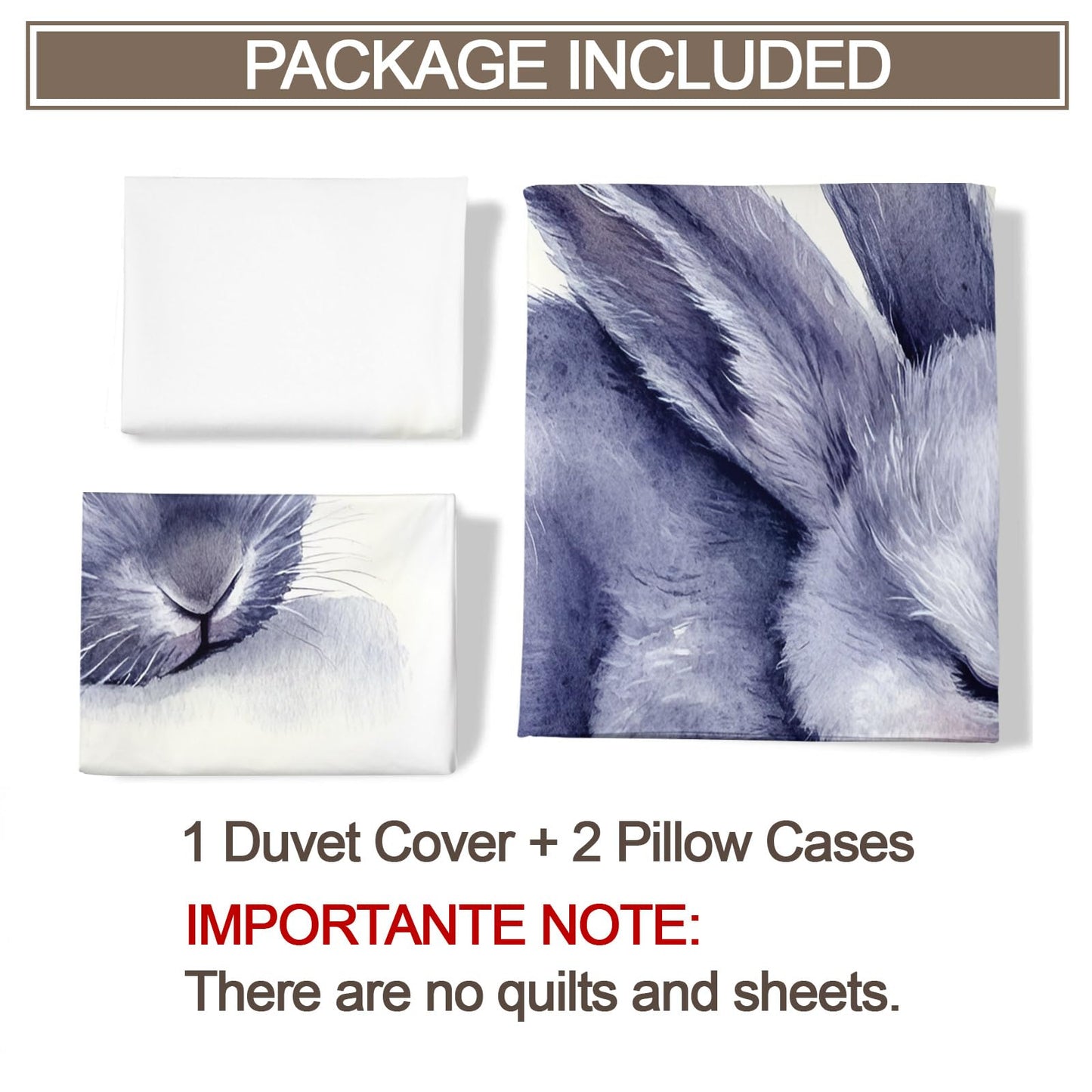 PAISUOQ Rabbit Duvet Cover Queen, Cute Animal Bedding Sets, Sleeping Bunny Comforter Cover with 2 Pillowcases, 3 Pieces with Zipper & Ties, Dorm Decor & Gifts