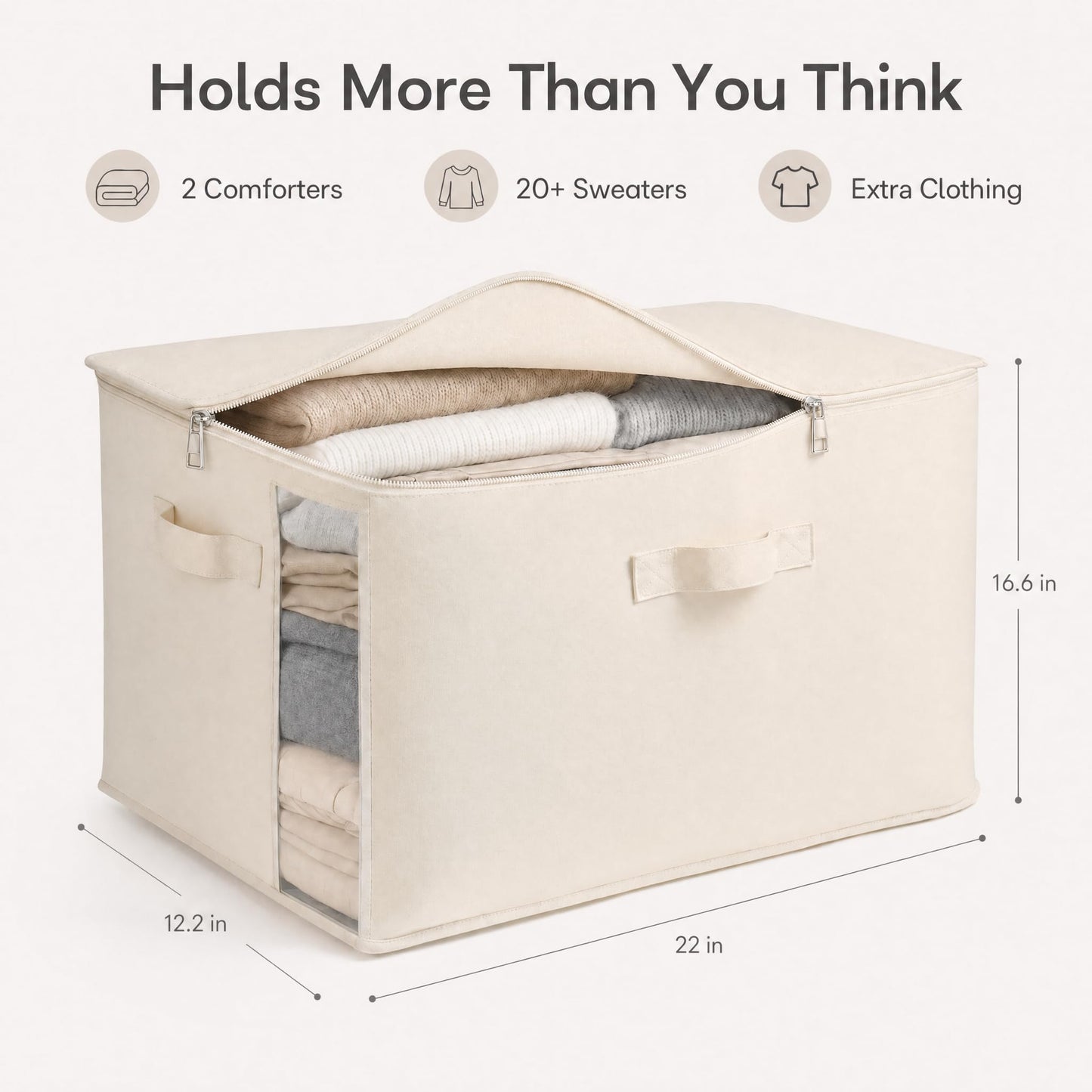 3-Pack Large Canvas Comforter Storage Bags for Clothes Sweater Clothes Organizer with Dual Zipper Three Carrying Handles for Blanket Closet Storage Container