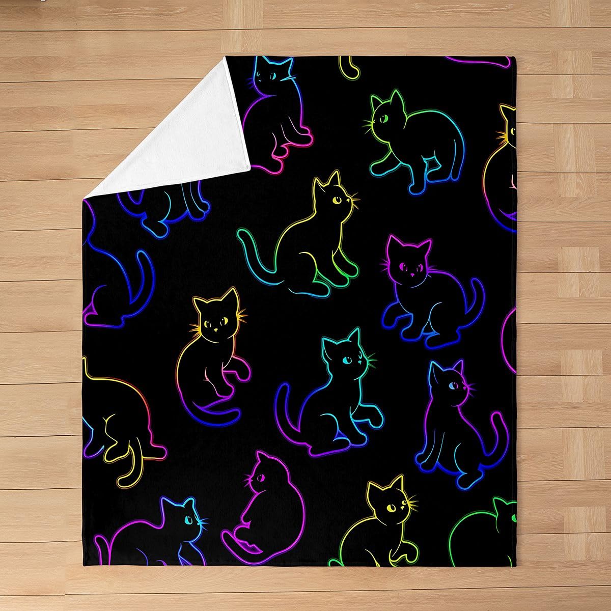 Feelyou Cat Flannel Fleece Throw Blanket Halloween Themed 40"x50" Trick or Treat Fleece Throw Blanket for Kids Women Men Scaredy Cat for Bed Couch Chair Living Room Cute Kitten Bedroom Decor