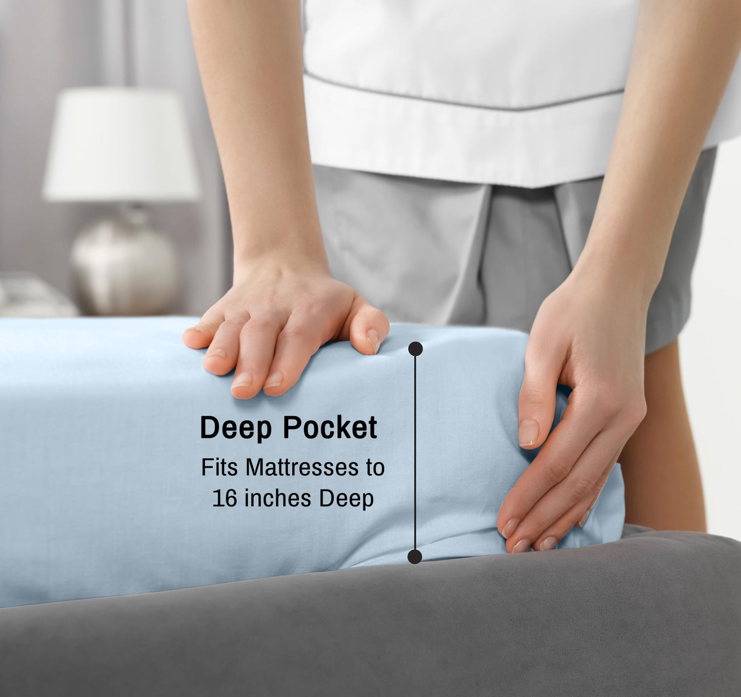 RUVANTI 100% Cotton Percale Sheets, Full Size, Baby Blue