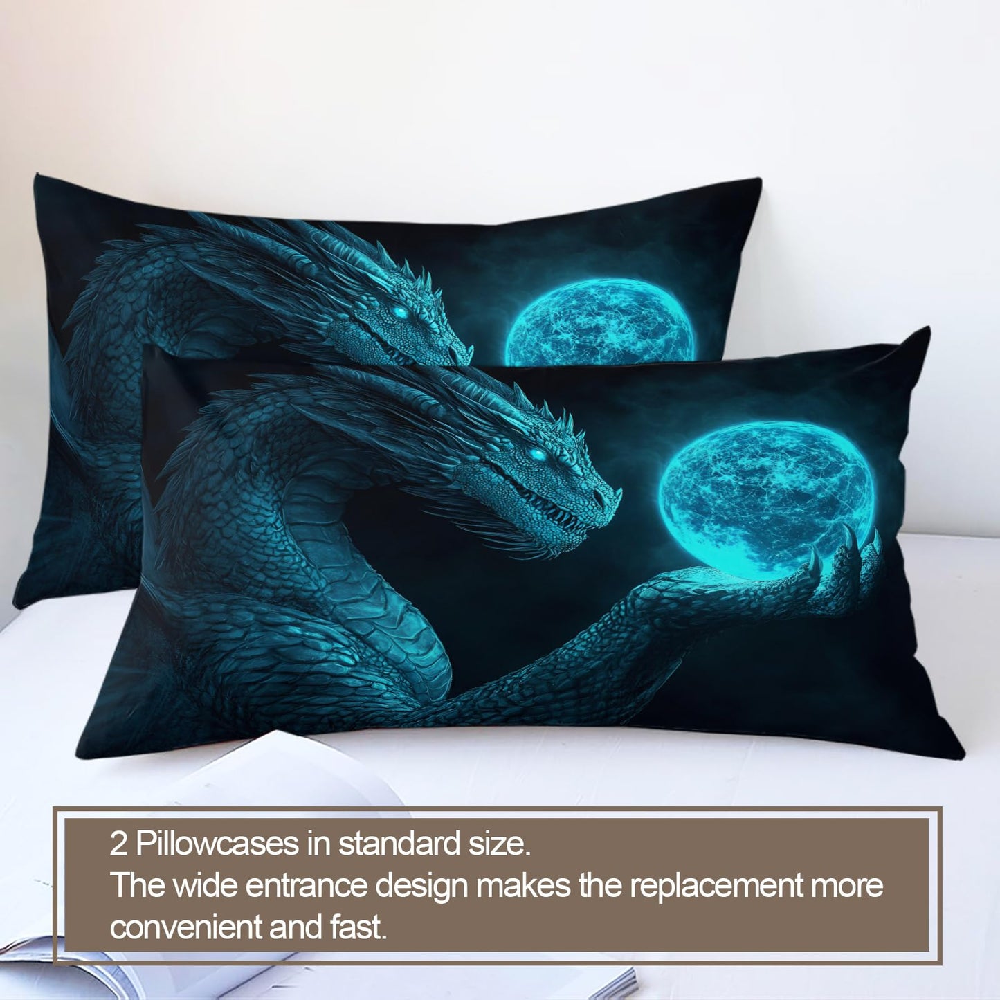 PAISUOQ Western Dragon Duvet Cover King, Magic Dragons Comforter Cover with Zipper Ties, Fantasy Animals Bedding Set, 3 Pieces with 2 Pillow Cases, Home Decor & Gifts