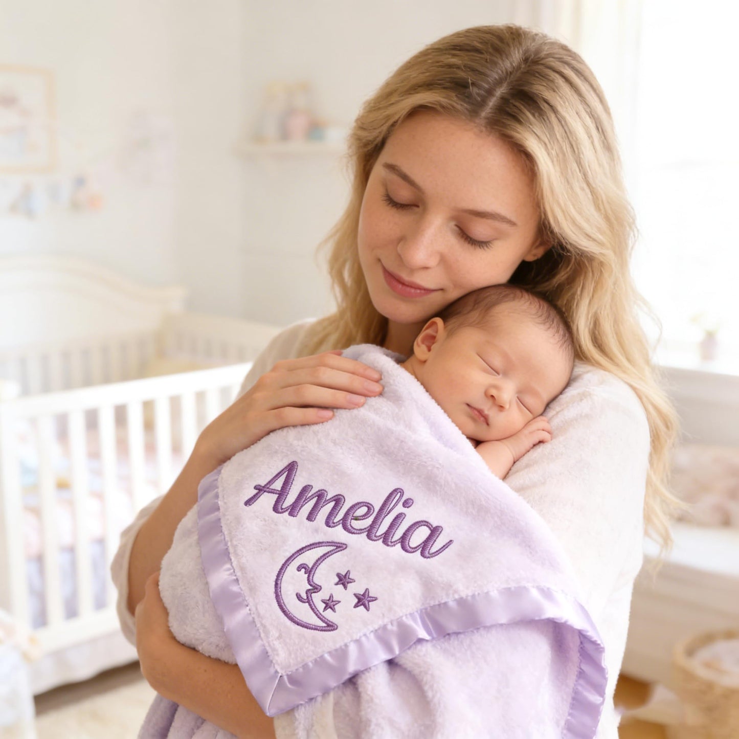 Personalized Baby Blanket with Embroidered Name,Custom Baby Receiving Blankets Soft Fleece Toddler Blanket for Newborn Baby Girl Shower Gifts -36" x 36"