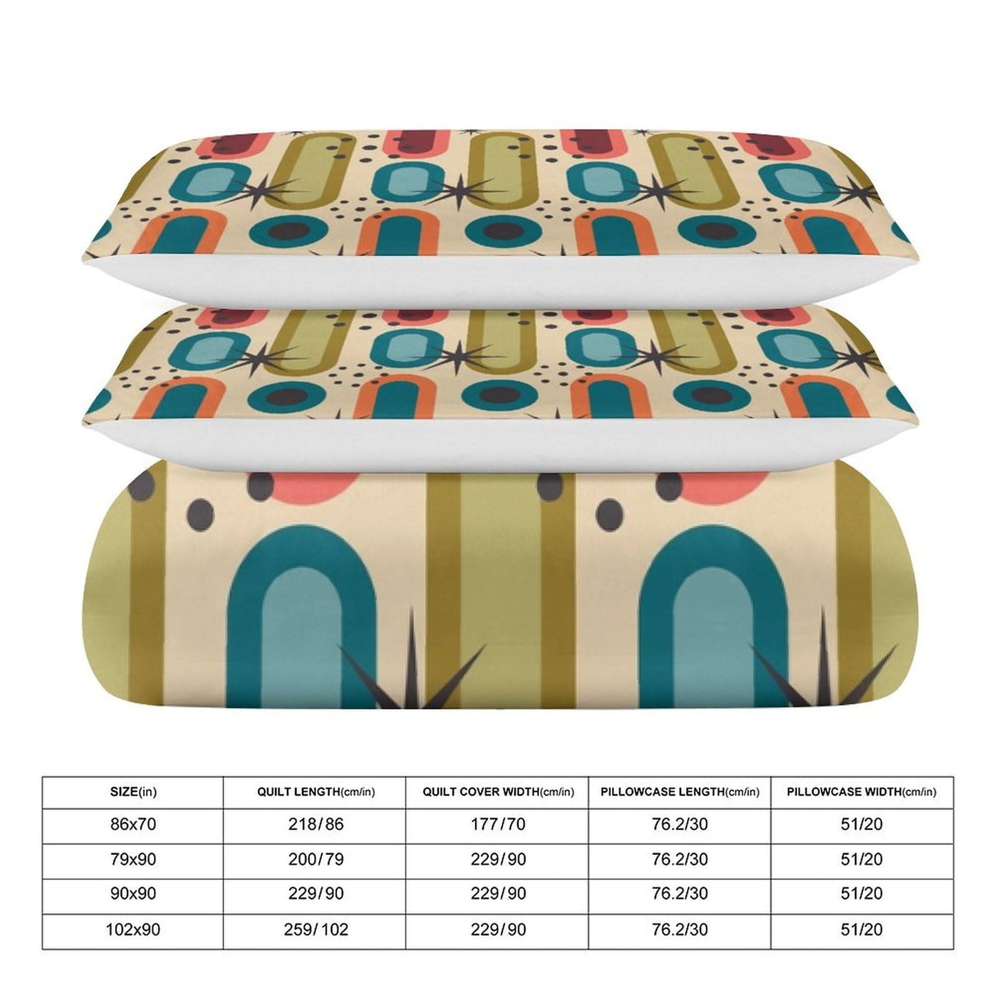 Colorful Aesthetic Comforter Cover Geometry Bed Set, Retro Atomic Duvet Cover，Modern Mid Century Bedding Sets，Aesthetic Abstract Art Bedding 3 Piece (1 Duvet Cover 86"x70" + 2 Pillow Sham 20"x30")