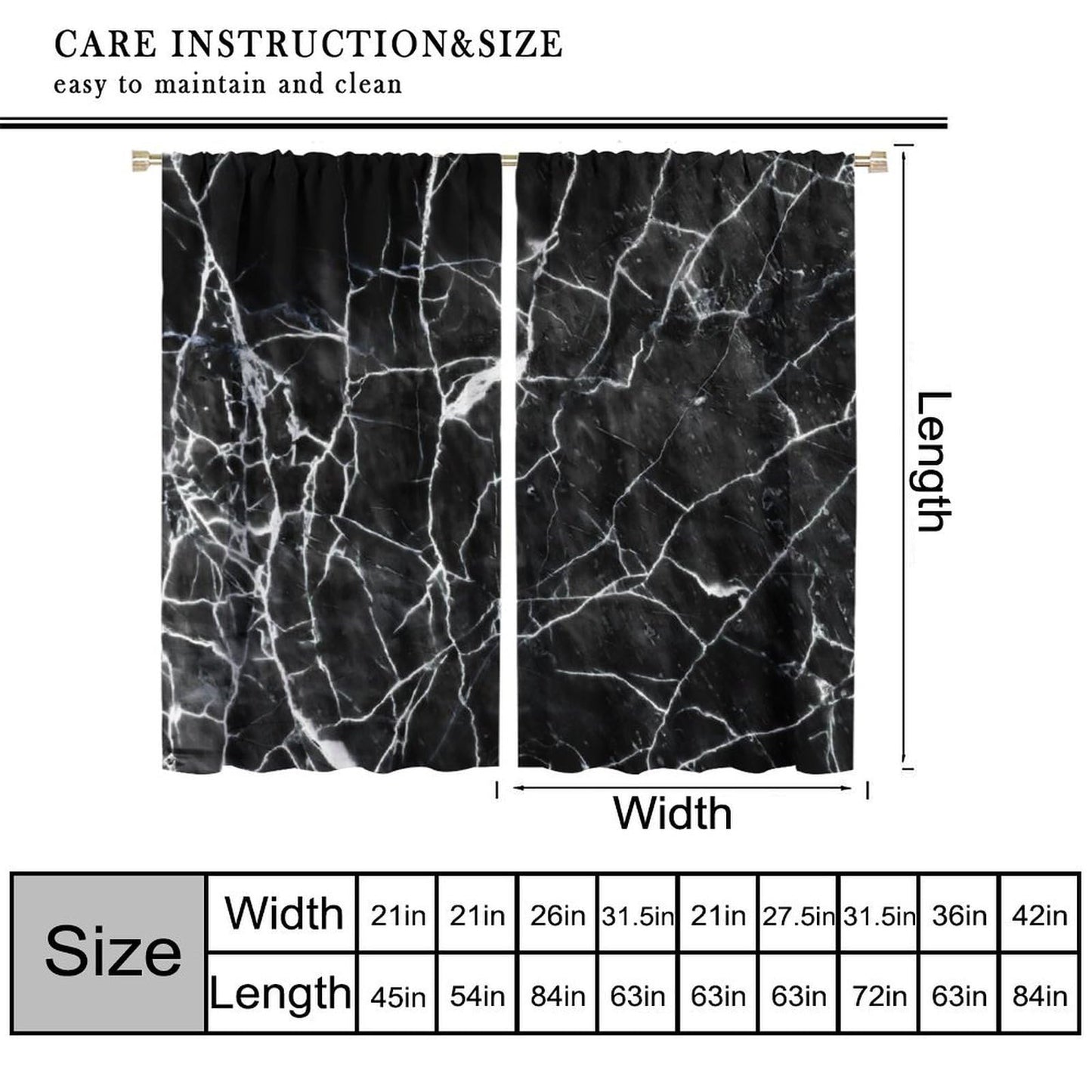 Djaby Marble Curtains, Abstract Modern Natural Black Grey Marble Window Treatments for Bedroom Living Kitchen Home 42" W X 45" L(No Blackout)