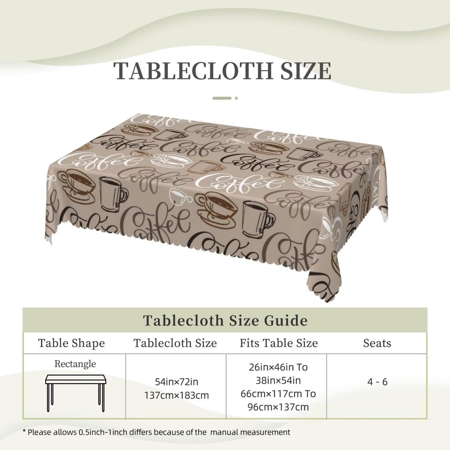 ZEJAYFEY Coffee Themed Rectangle Tablecloth Cute Brown Cup Coffee Beans Table Cloths Classic Farmhouse Style Washable Table Cover for Home Kitchen Dining Party Room Cafe Decor 54 x 72 Inch