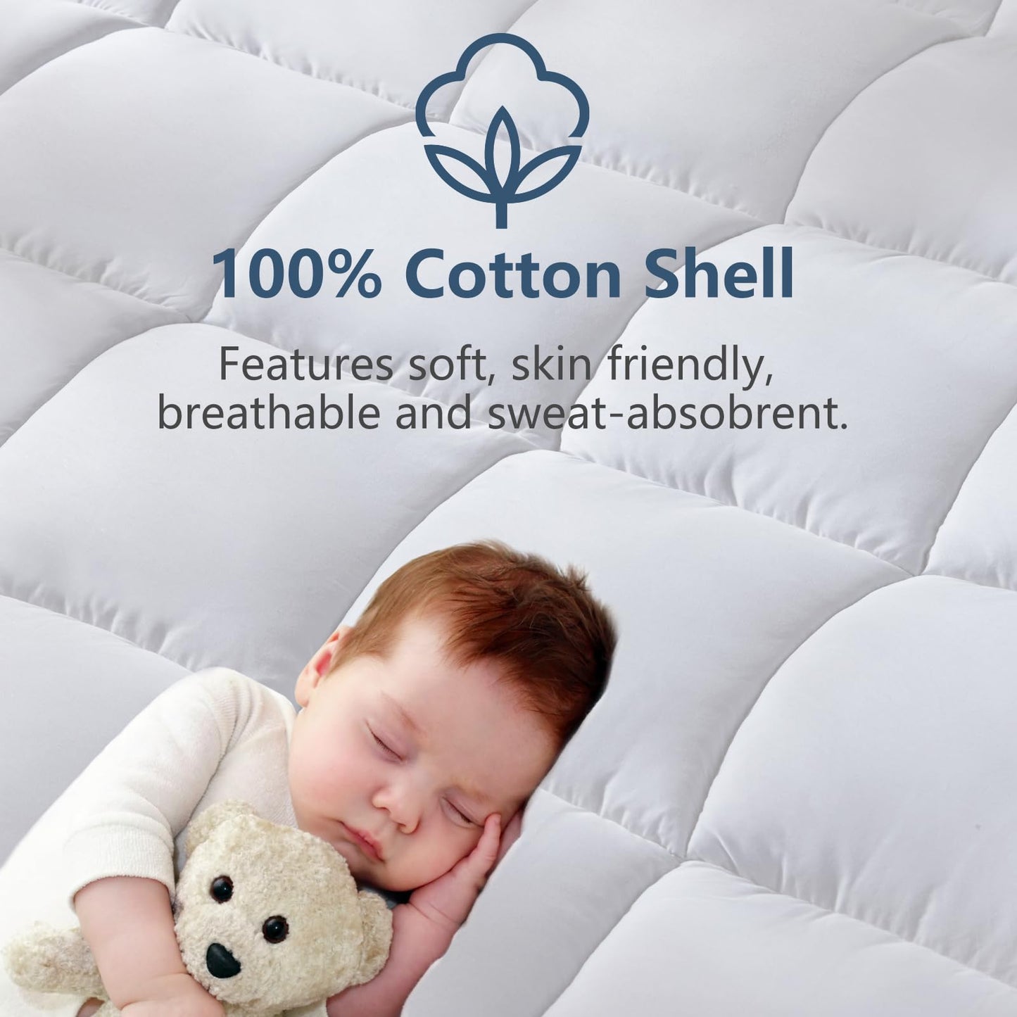 CozyLux Twin Extra Long Size Mattress Pad Pillow Top Cotton Cooling Twin XL Mattress Topper 8-21" Deep Pocket Mattress Cover Quilted Fitted Cooling 450GSM Mattress Protector (39x80 inch,White)