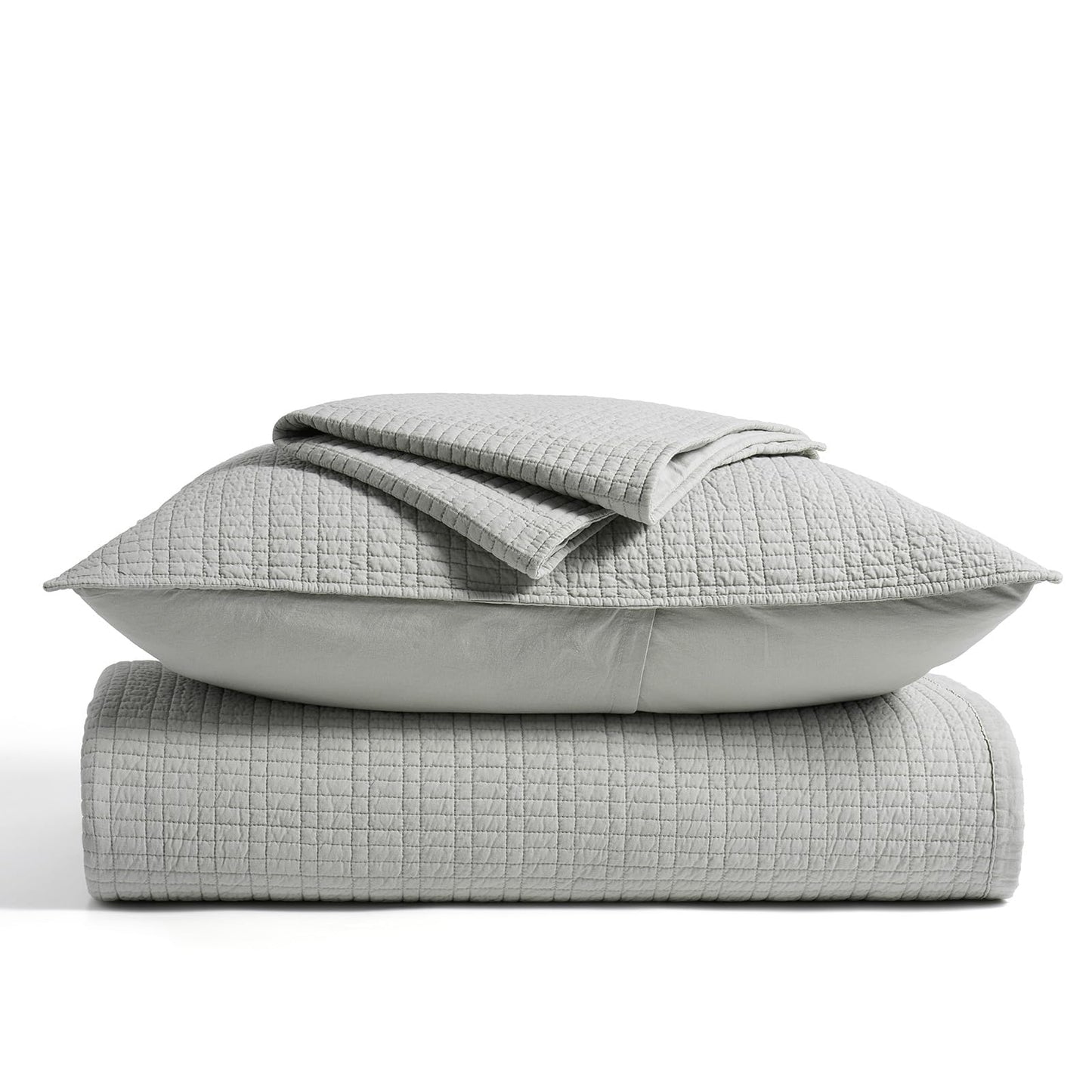 EverGrace 100% Cotton Quilt King Size, Pre-Washed Modern Grid Stitch Lightweight Bedspread Coverlet for All Season, Oversized 3-Piece Bedding Set with 2 Pillow Shams, Drizzle Gray