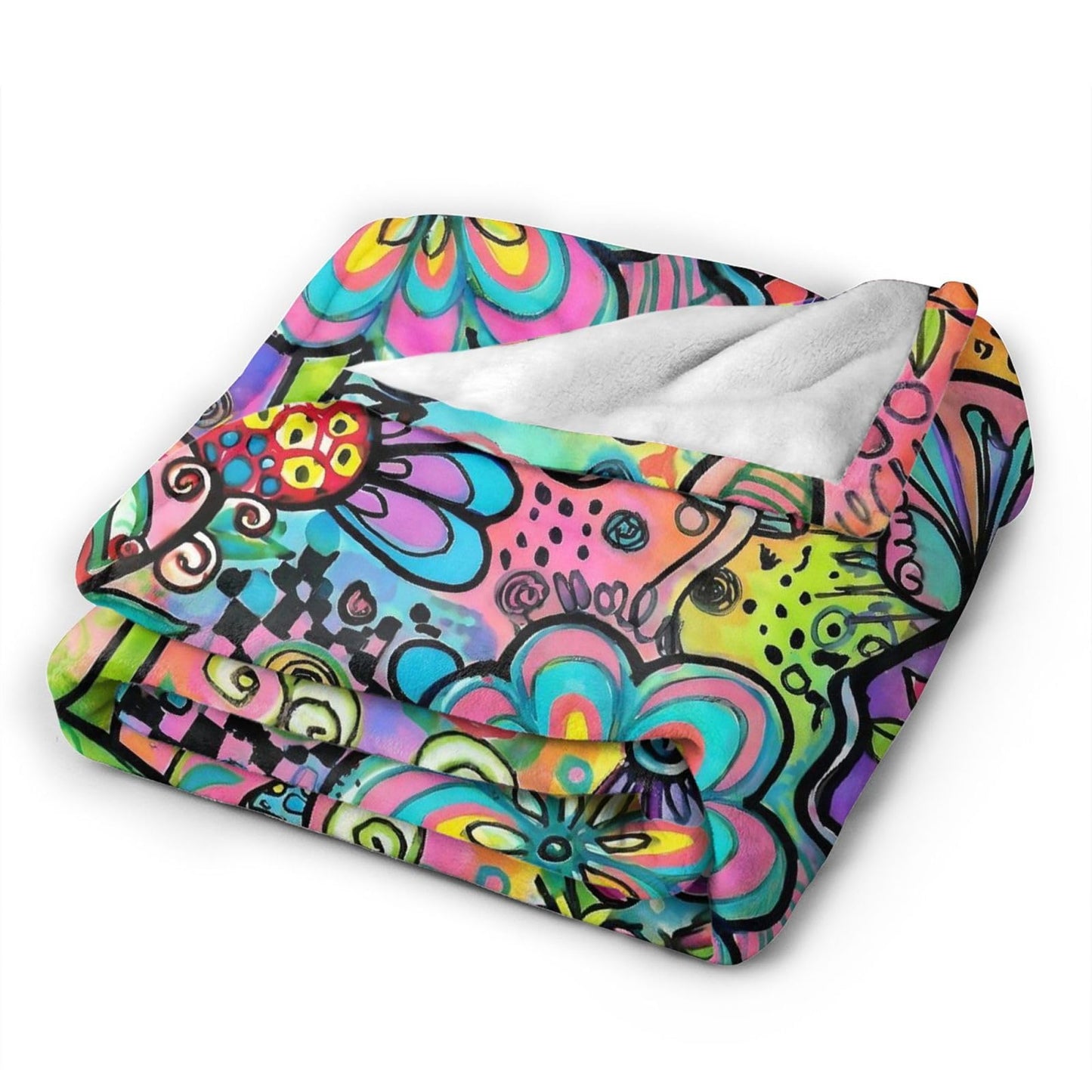 Gbuzozie Hippie Art Flowers Doodle Fleece Blanket Lightweight Ultra-Soft Throw Blanket for Sofa Couch Bed Camping Travel - Super Soft Cozy Microfiber Blanket 60"X50"