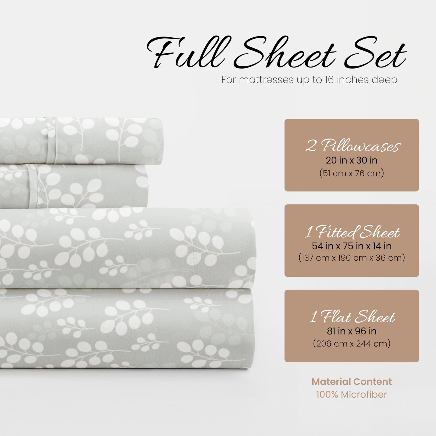 Linen Market Simply Soft Ultra Soft Wheatfield Patterned 4 Piece Bed Sheet Set, Full, Gray (SS-4PC-WHEA-FULL-GR)