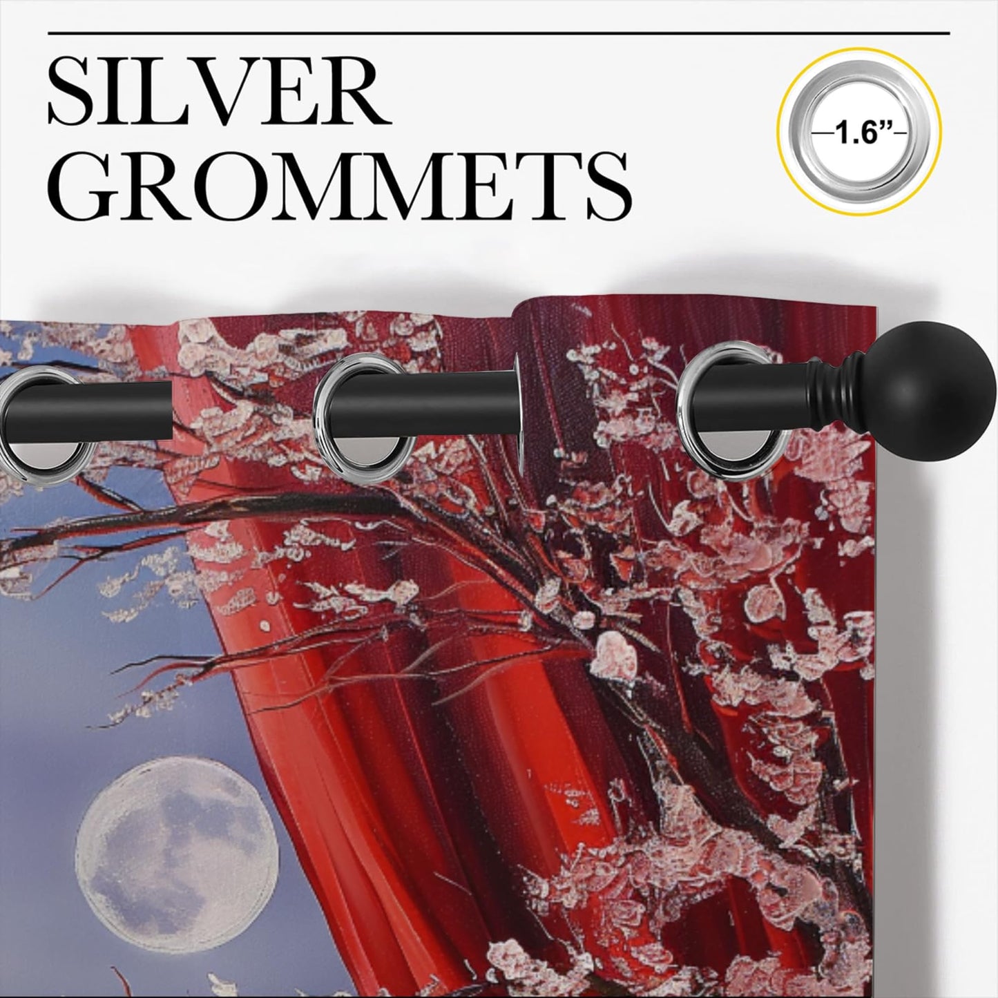 LHROOMJK Japanese Style Blackout Curtains for Boys Girl Bedroom Home Decor,Anime Art Asian Mt. Fuji Cherry Blossom Moon Thermal Insulated Grommet Darkening Living Room Window Drapes, 72 x 63 inch