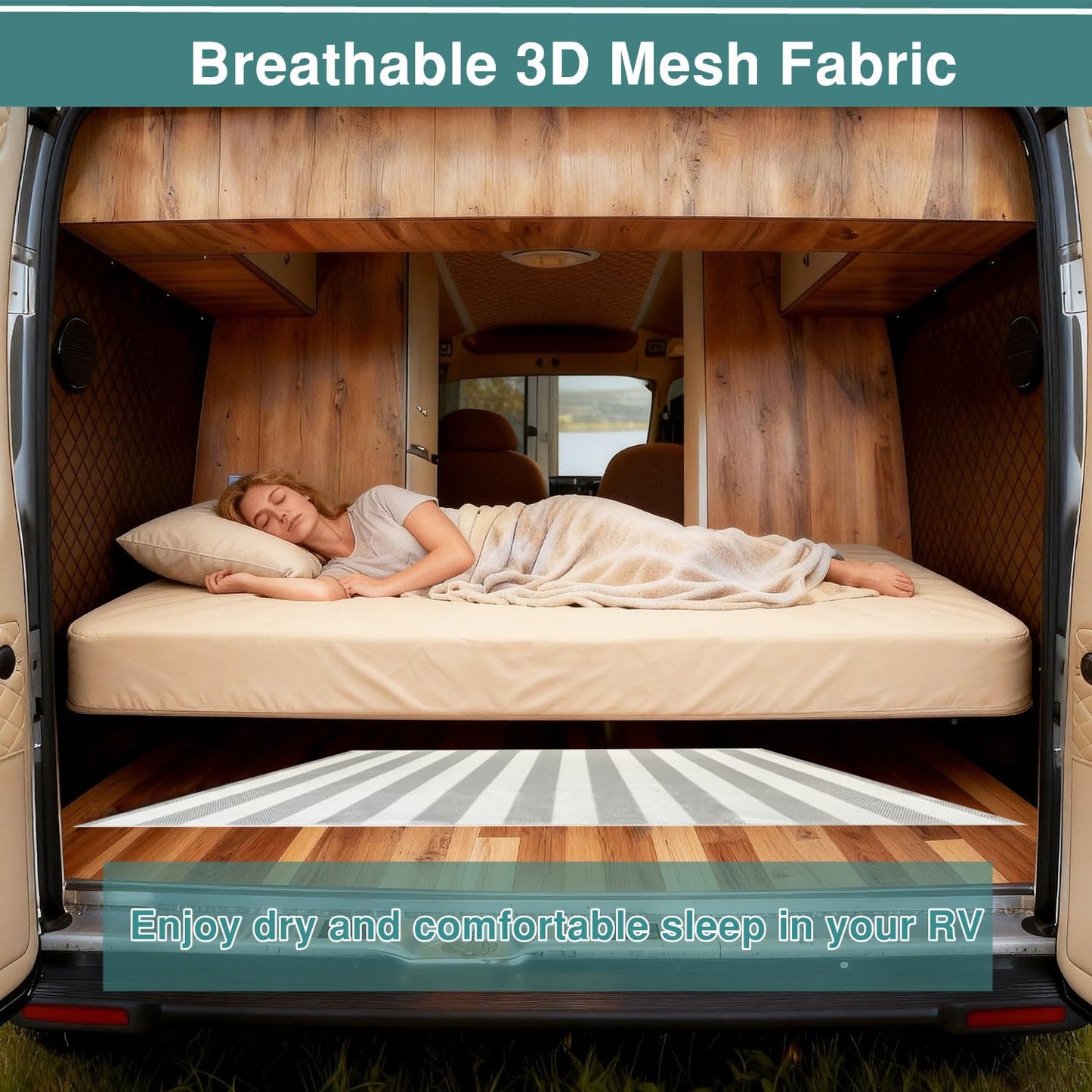 Livemy Queen Size RV Mattress Underlay Moisture Barrier, Breathable RV Under Mattress Ventilation, 3D Air Meshfiber Under Mattress Pad Keeps Beds Dry for Campers (80'' x 60'') (Whte, Queen)
