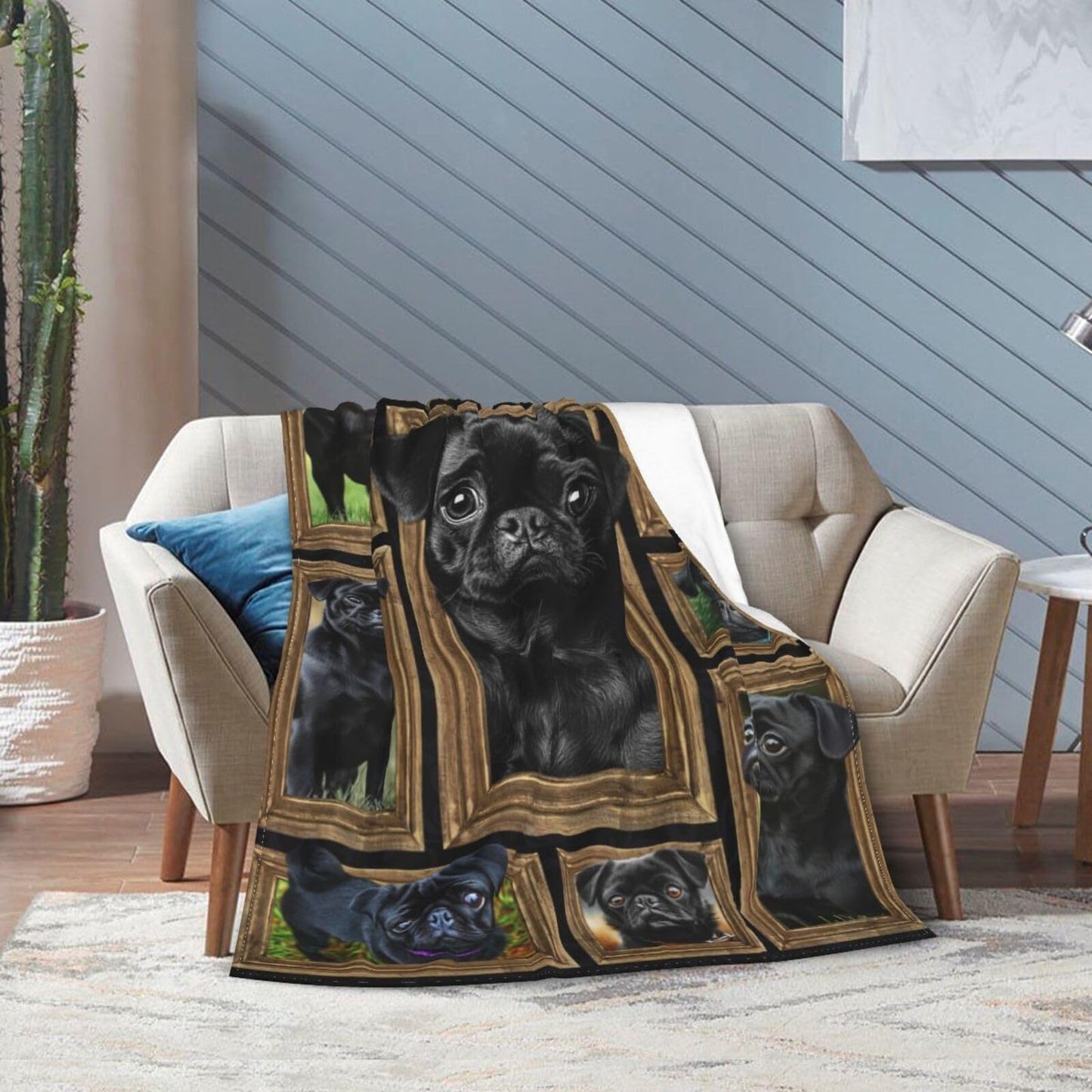 Black Pug Blanket Pug Dog Blankets Fleece Plush Flannel Super Soft Cozy Warm Lightweight Cute Pugs Dogs Decor Gifts for Boys Girls Kids Adults Men Women 40" x 50"