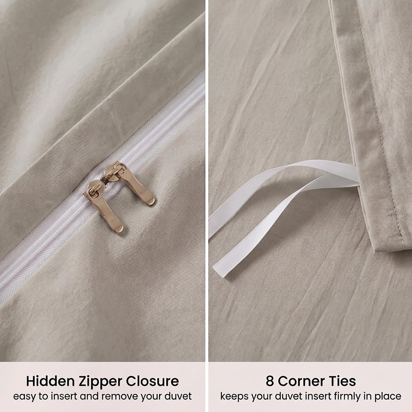 Cozaline 100% Cotton Light Grey Queen Size Duvet Cover Set - 3 Pieces Pintuck Pleated Duvet Cover, Soft Breathable Duvet Cover with Zipper Closure, Modern Minimalist Bedding Set