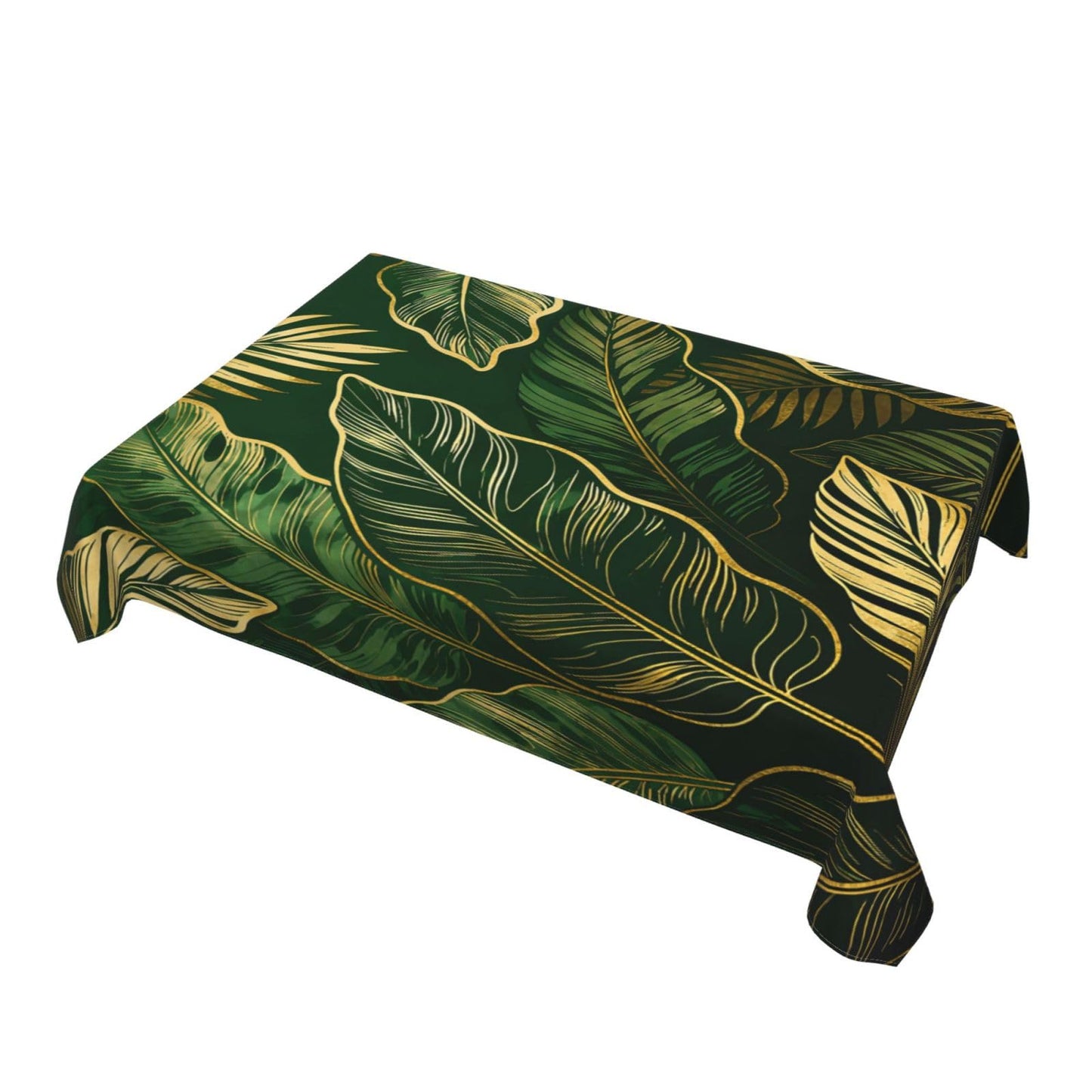 Kuderiy Green Gold Leaves Rectangle Tablecloth Palm Tree Leaf Table Cloth Summer Vintage Tropical Botanical Rectangular Tablecloth Luxury Table Cover for Dining Room Kitchen Party 54 x 72 Inch