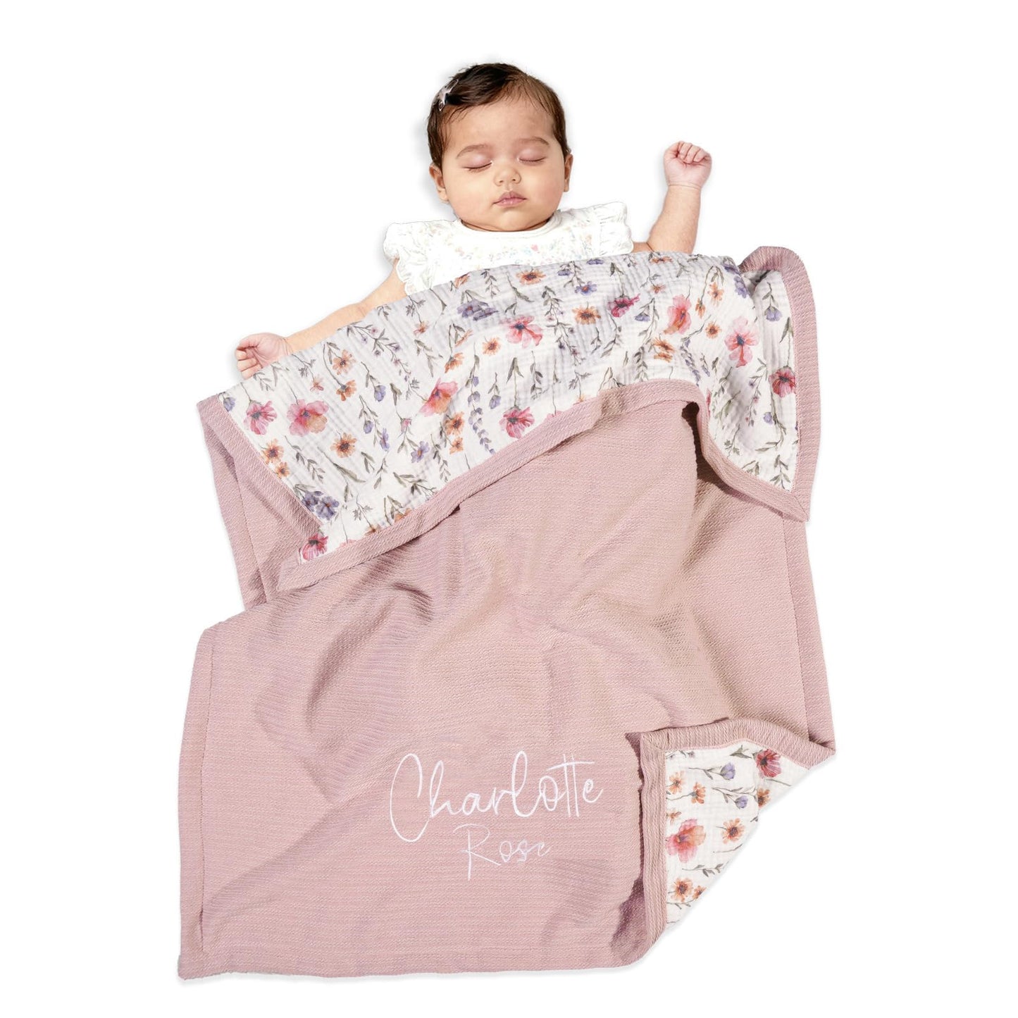 Personalized Baby Blanket with Name – Custom Knit Blanket, 27x40in Floral Embroidered Nursery Blanket for Girls – Customized Baby Blanket, Soft Newborn Gift & Custom Baby Gifts (Baby Pink)