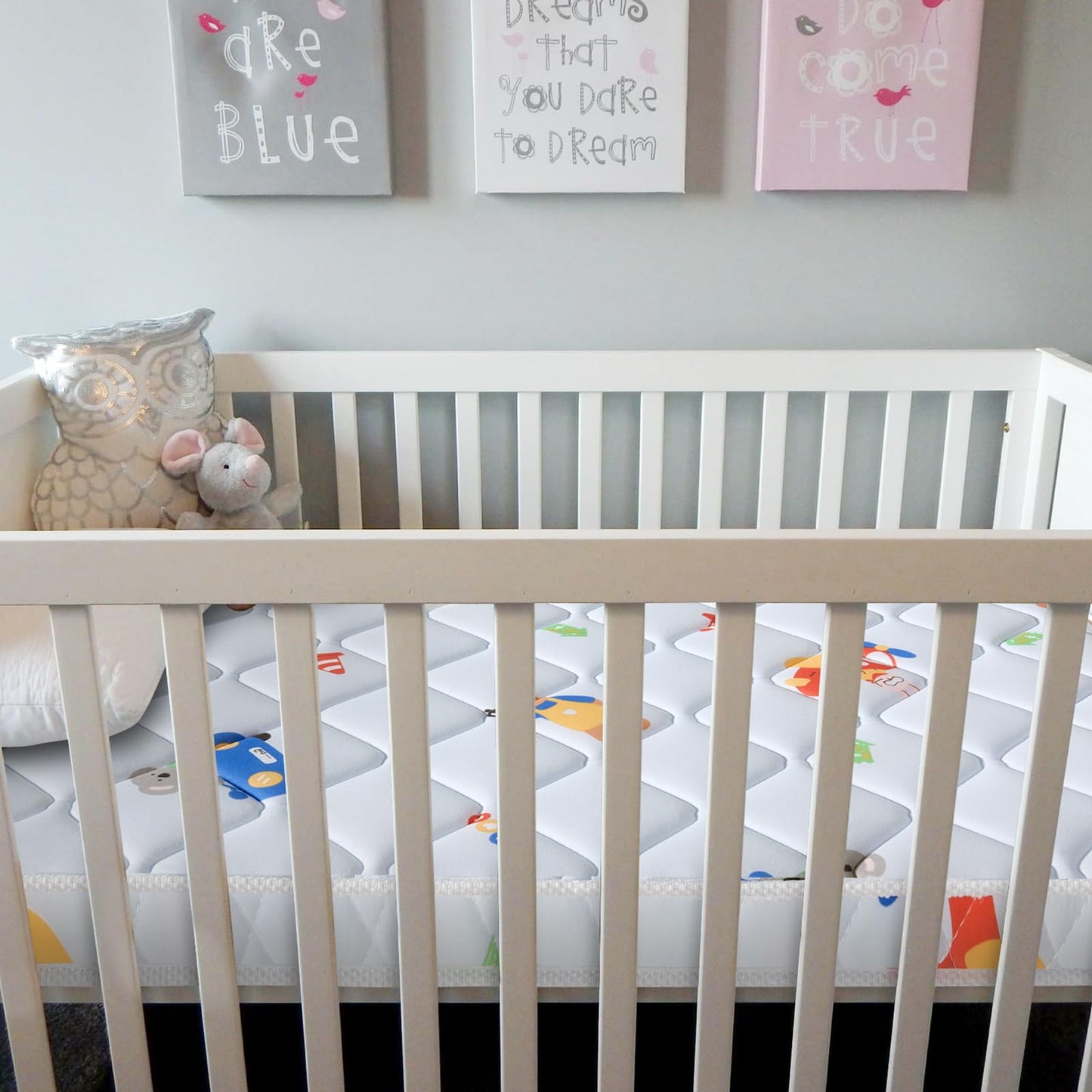 Letmxiu Premium Baby Mattress for Crib and Toddler Bed, 100% Knitted Fabric, Premium Fleece Surface-Hypoallergenic, Soft Breathable, 5" Thick-Firm and Optimal Support, Non-Toxic Crib Mattress