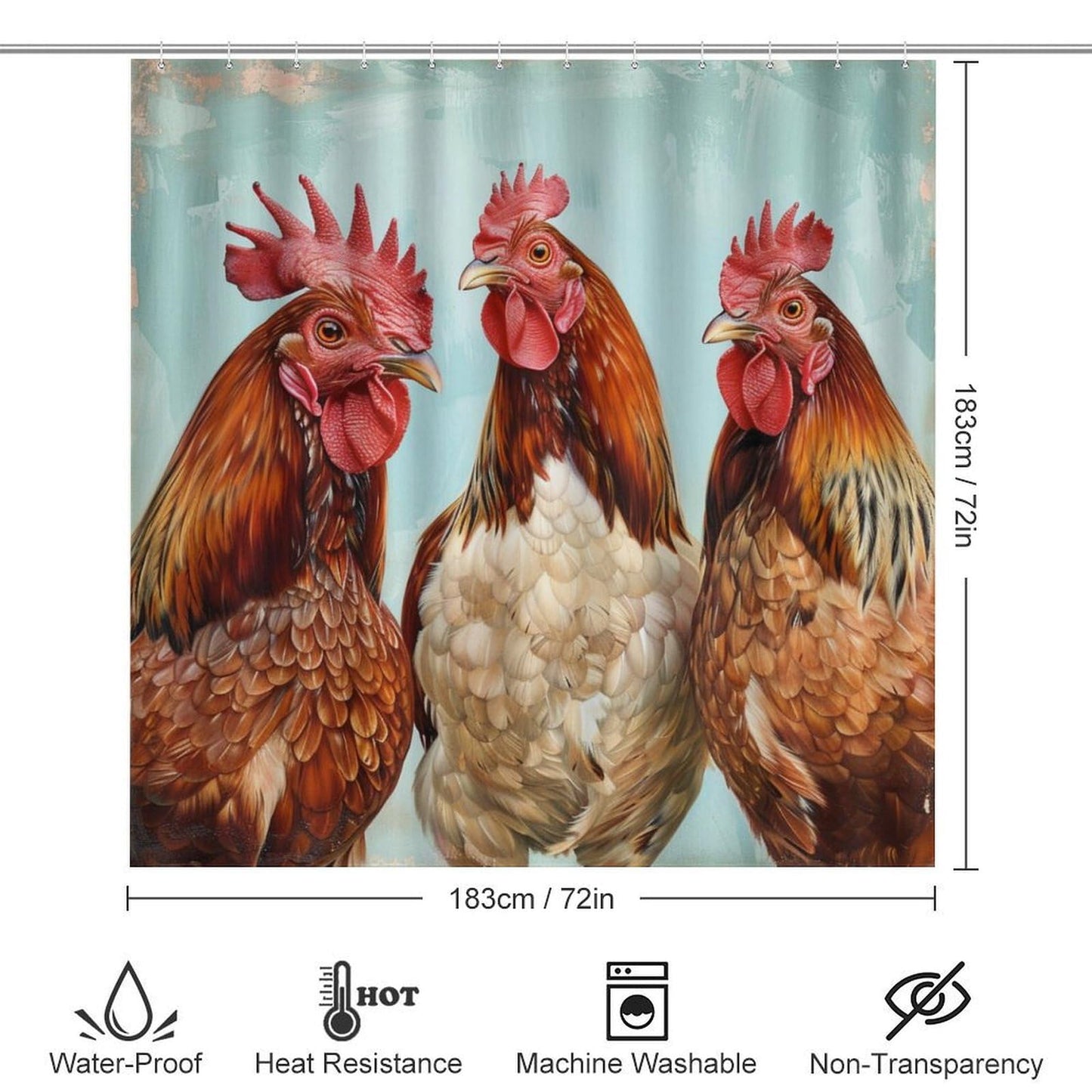 FOCCAFB 4PCS Modern Animals Bathroom Set with Rugs and Toilet Lid Cover Rustic Farmhouse Chicken Waterproof Shower Curtain Set for Bathroom Decor
