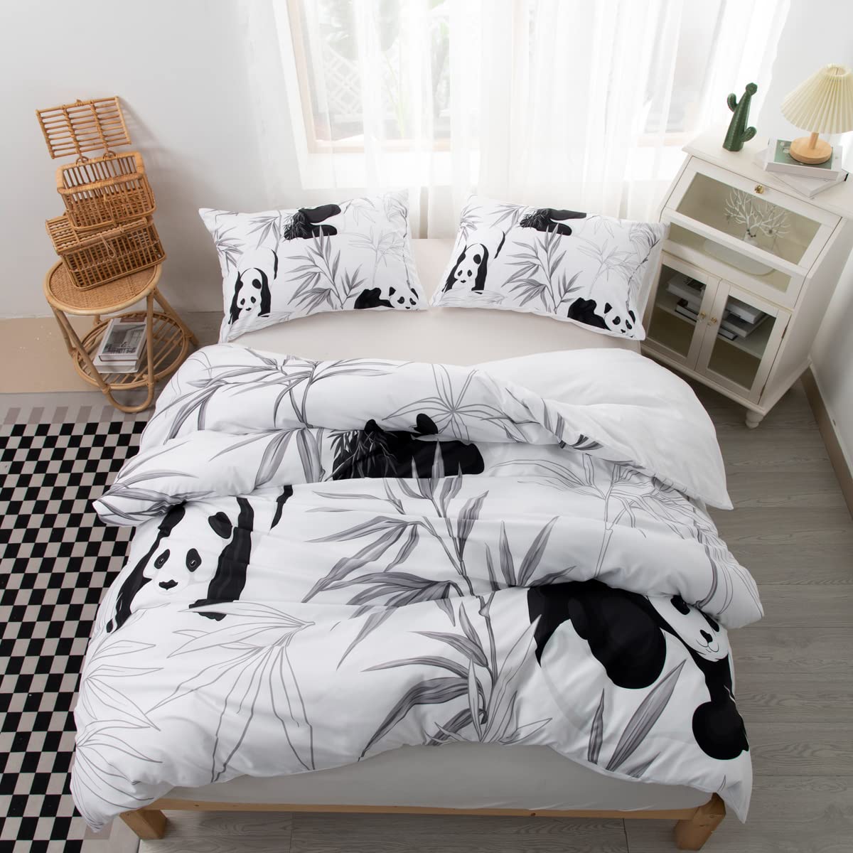 CVHOUSE Panda Bedding King Size,Cute Animal Bedding Set for Girls Kids Teens,Kawaii Comforter Set Cover Soft,1 Duvet Cover 2 Pillowcases 3 Piece,Chrismas Decor