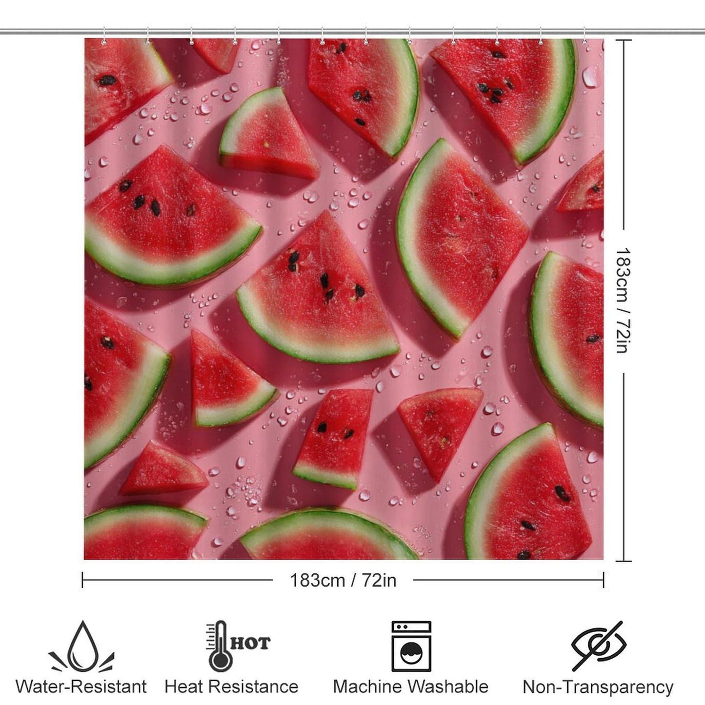INSFBRB Modern Colorful Watermelon Shower Curtain Sets with Rug,Toilet Lid Cover and Bath Mat,Rustic Realistic Summer Fruit Watermelon 4 Piece Bathroom Set
