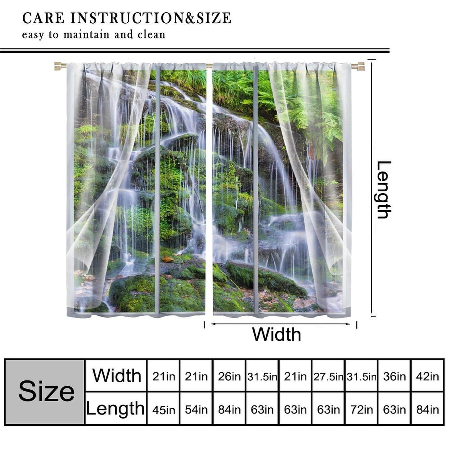 UFUH Nature Landscape Blackout Curtains,Spring Jungle Waterfall Scenery Window Treatments for Bedroom Living Room Kitchen,2 Panels Set Total Size 42 x 45 Inch