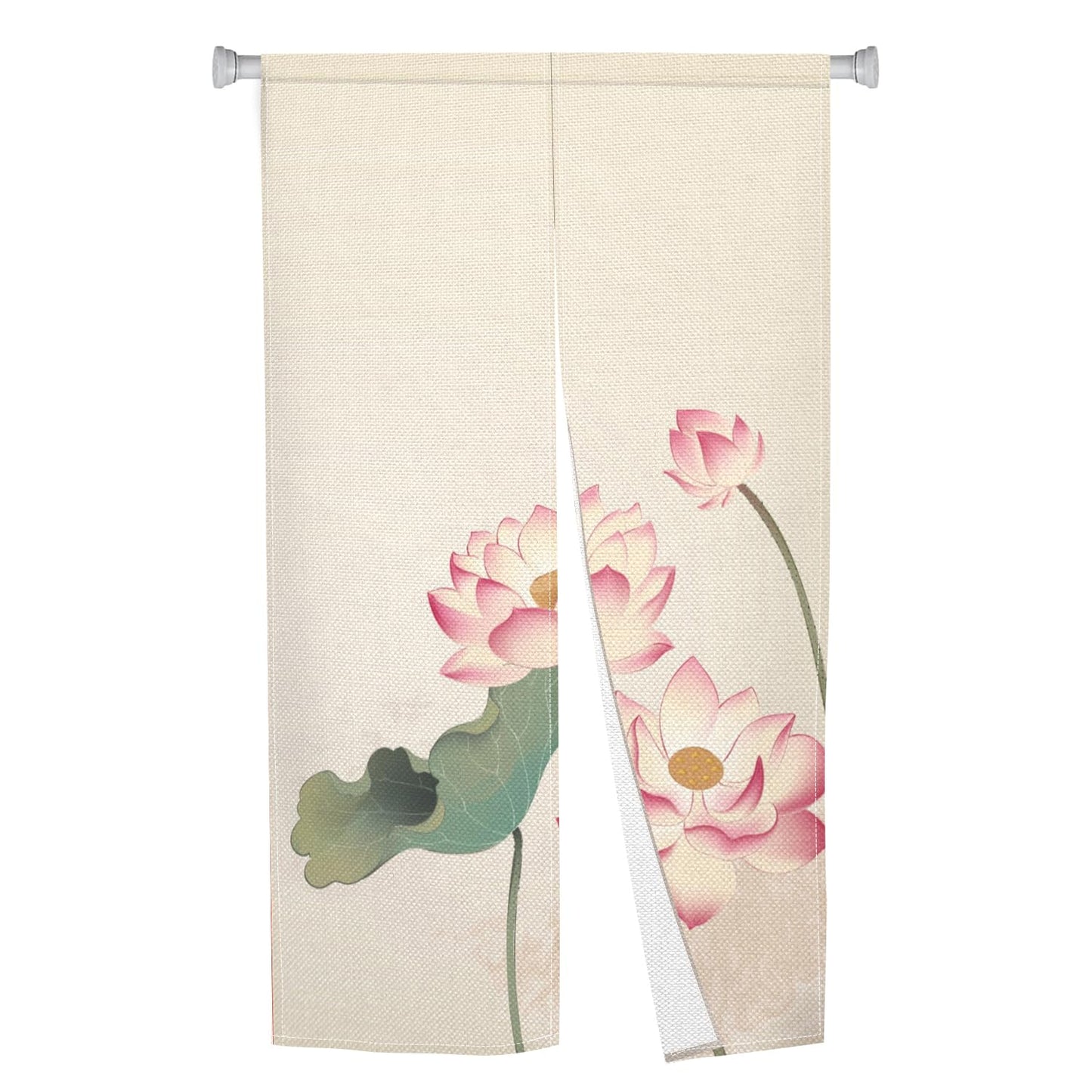Leowefowa Long Style Noren Japanese Doorway Curtain Traditional Lotus Printed Window Treatment Fengshui Door Curatin Tapestry for Hanging Room Divider Curtains Kitchen Door Home Decor, 33.5"x 70.9"