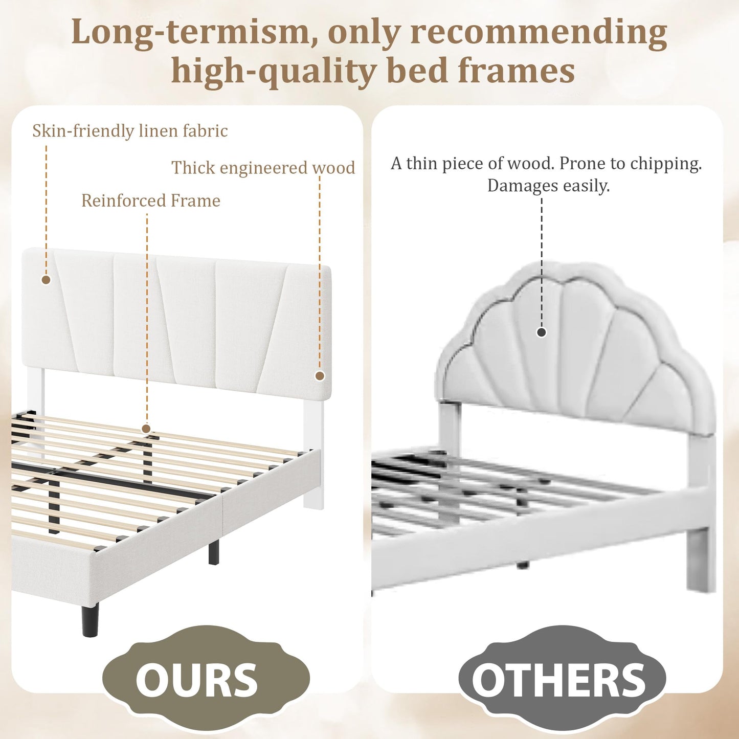 IDEALHOUSE Full Size Bed Frame with Upholstered Headboard, Heavy Duty Platform Bed Frame with Strong Wood Slats, Adjustable Headboard, Noise-Free, No Box Spring Needed, Easy Assembly