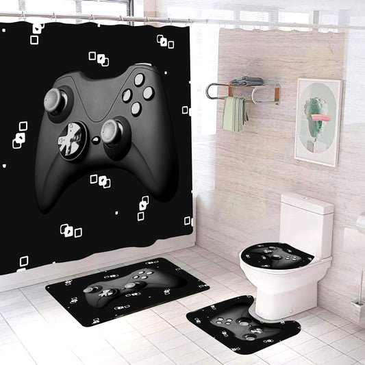 Botoutin Black Game Shower Curtain Kids Boys Gaming Bath Curtain with 12 Hooks Modern Gamer Bathroom Decor Teens Gamepad Shower Curtain Set,72"x72"