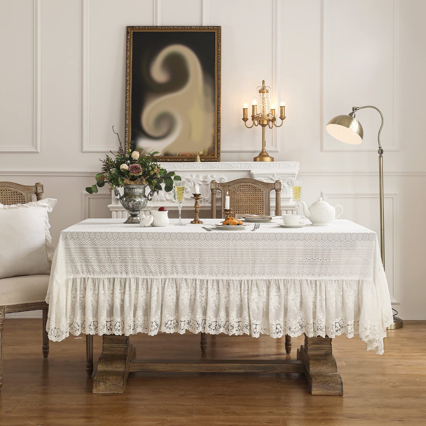 patdrea Vintage French Lace Cotton Table Cloth,Rectangular 67"x118"-Neumann