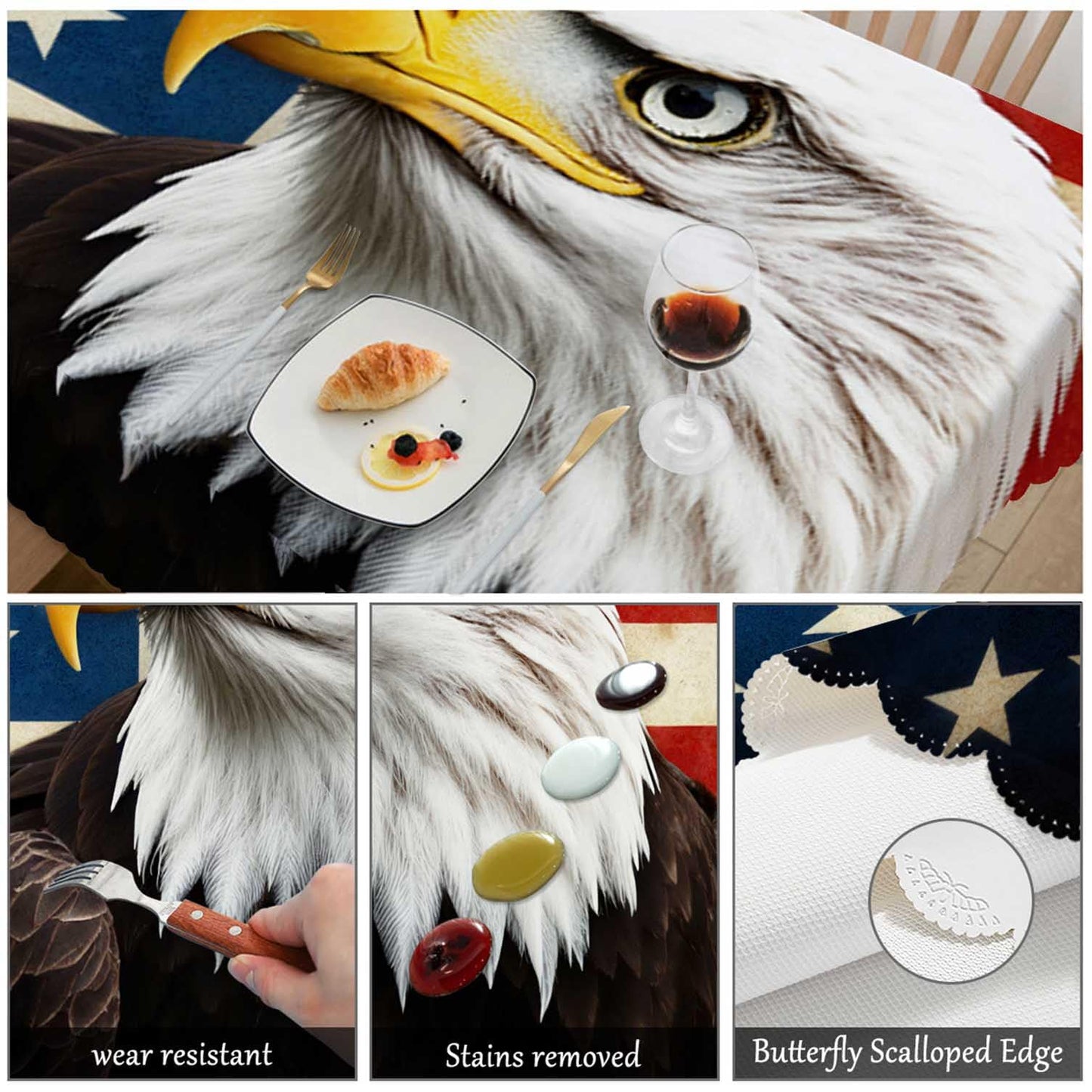 Swono Tablecloth 52"X70" Bald Eagle, Bird Bald Eagle On Grunge American Flag Rectangle Table Cover Anti-Oil Tablecloth for Dining Tables, Parties, Wedding and Banquet Decoration