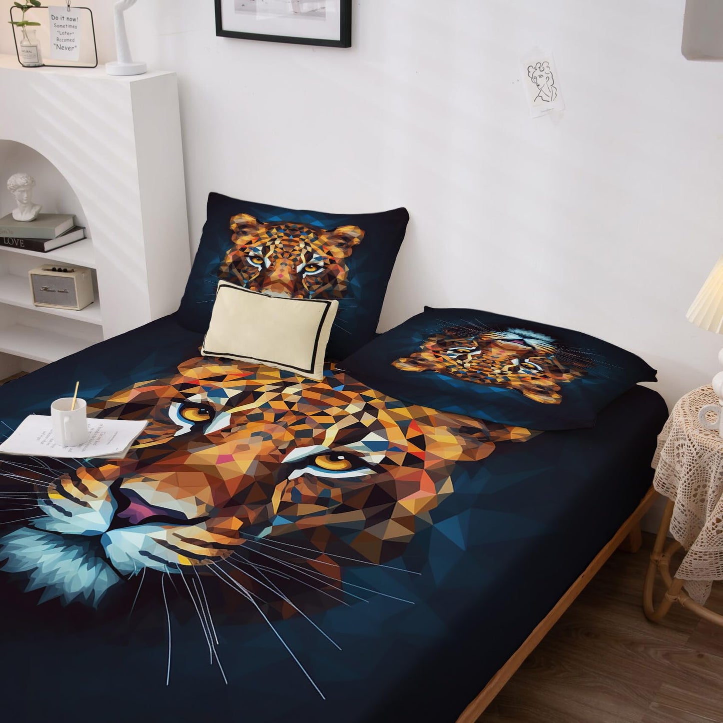 THYUNQ Leopard Split King Sheets Sets for Adjustable Bed, Mosaic Style Animal Pattern Sheet Set - 16 Inch Deep Pocket, Super Soft Microfiber Printed Bedding Sheets & Pillowcases 5 Piece