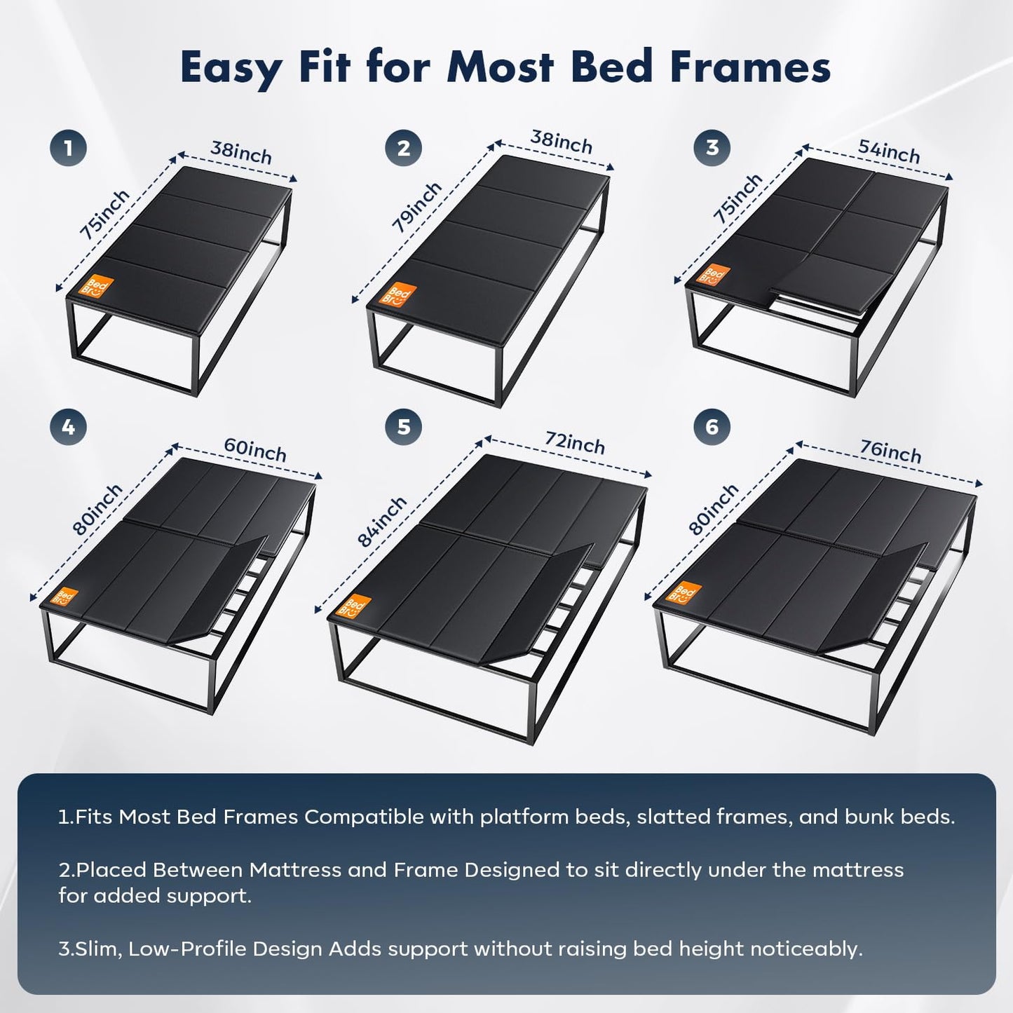 BedBro Queen Bunkie Board 10mm (60" x 80") – Black Under Mattress Support, Anti-Sag & Noise-Free, Breathable Low Profile Bed Board for Metal Frame, Platform & Slatted Beds