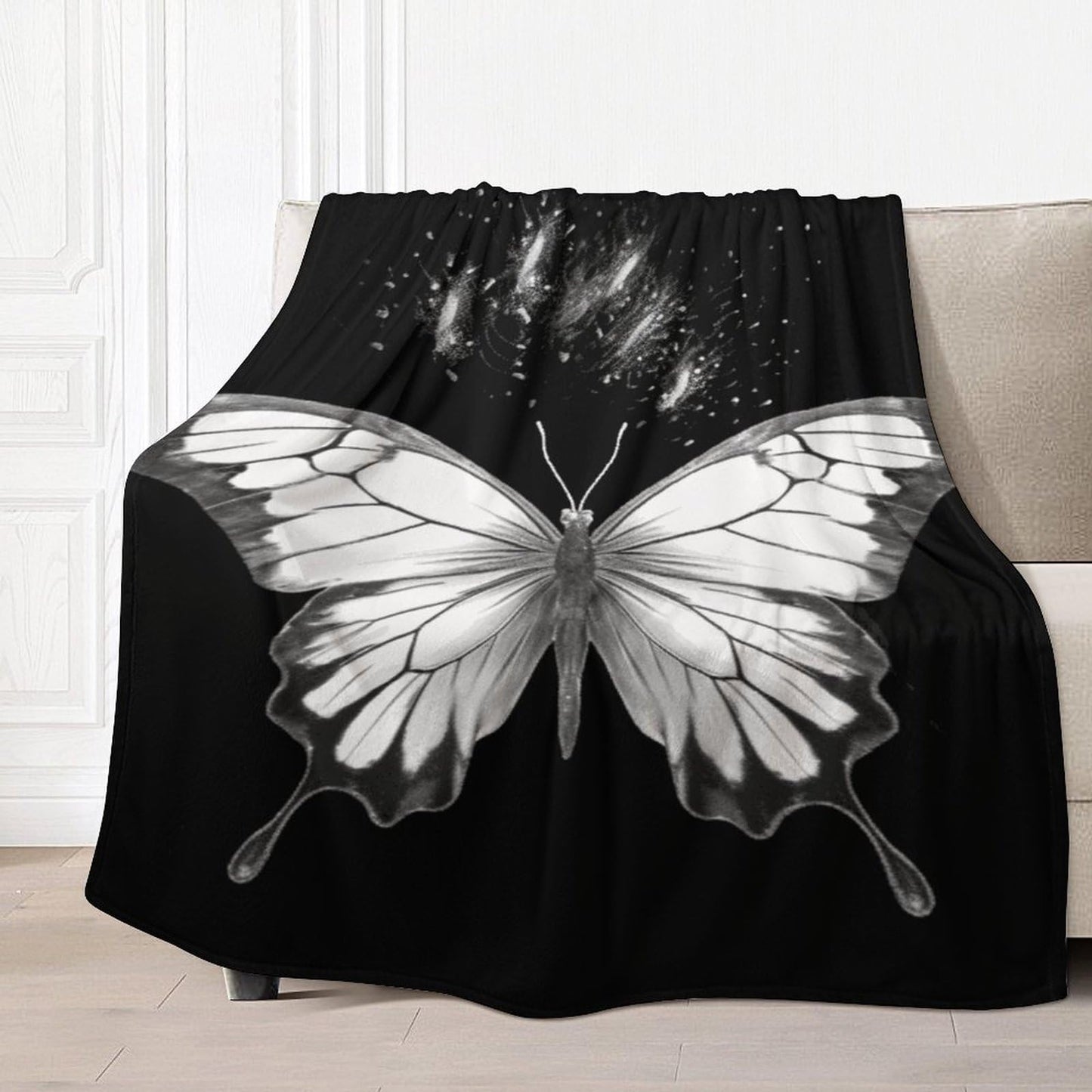Joyidec Black White Butterfly Super Soft Winter Comfy Throw Blanket Flannel Fleece Lightweight Blanket for Couch Car Bed 50x60 in