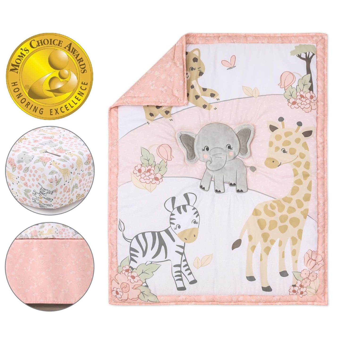 The Peanutshell 3 Piece Baby Crib Bedding Set for Girls - Newborn, Infant & Toddler Nursery Bed Set Decor with Fitted Crib Sheet, Dust Ruffle, Crib Comforter - Wildest Dreams
