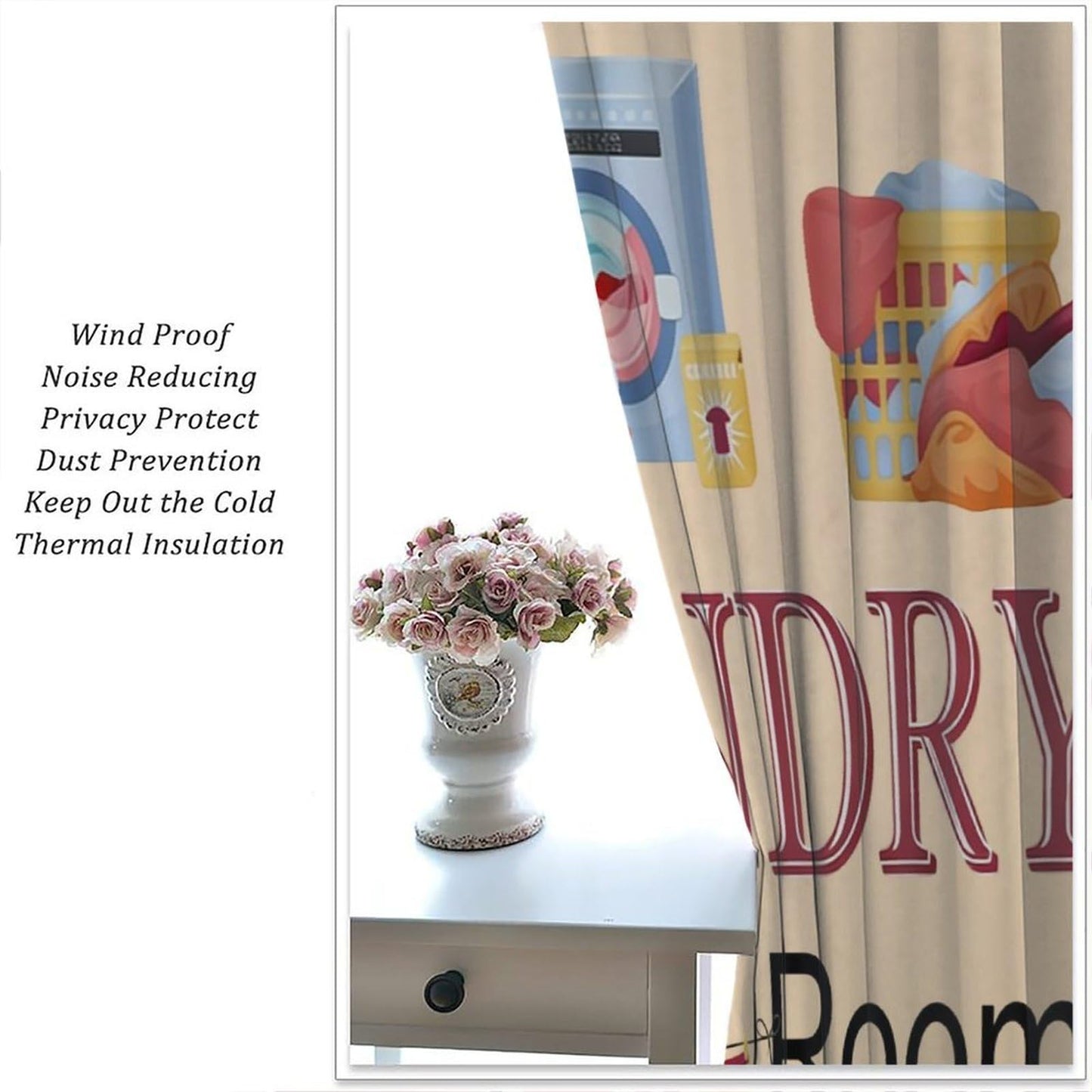 Nsbul Vintage Laundry Room Curtains, Farmhouse Rustic Wash Dry Clothes Quotes Window Drapes Treatments for Kitchen Living Room Bedroom Laundry, 42" W X 45" L(No Blackout)