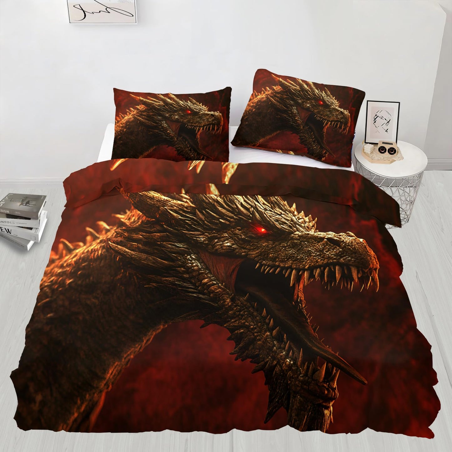 PAISUOQ Western Dragon Bedding Sets, Fantasy Animal Duvet Cover Queen, Evil Dragon Comforter Cover with Zipper Ties, 3 Pieces with 2 Pillowcases, Home Decor & Gifts