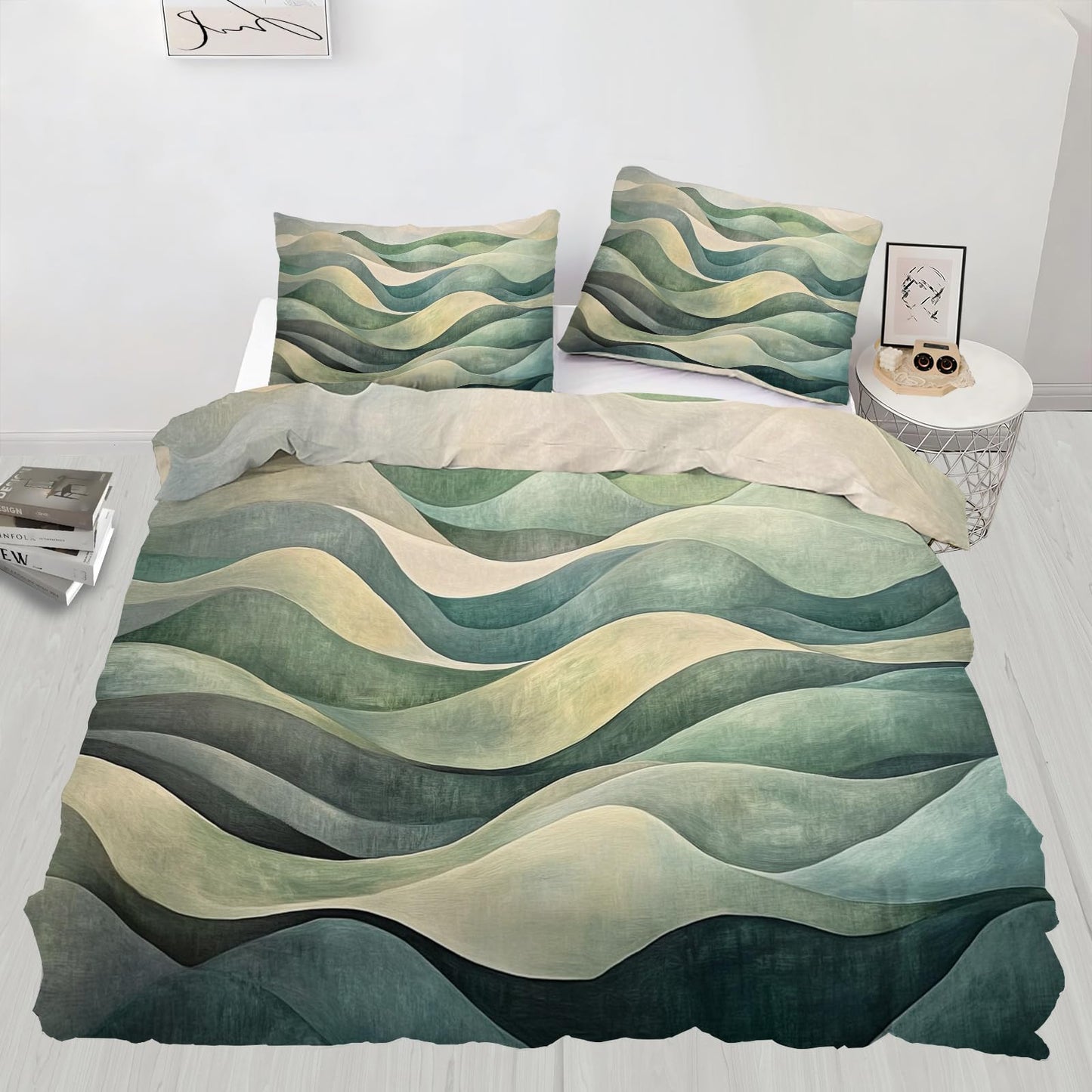 PAISUOQ Abstract Duvet Cover Full Size, Wavy Stripes Bedding, 3 Piece, Soft Microfiber Patterned Comforter Cover with Zipper Ties & 2 Pillowcase, Teal Bedroom Decor & Gifts